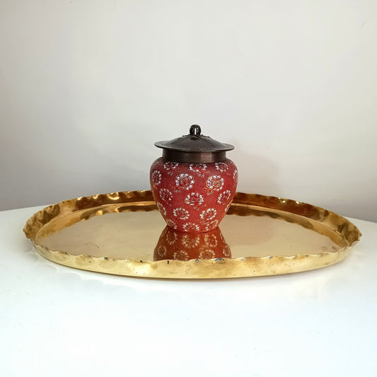 Arts and Crafts Riveted Bronze Lid and Ceramic Tobacco Jar