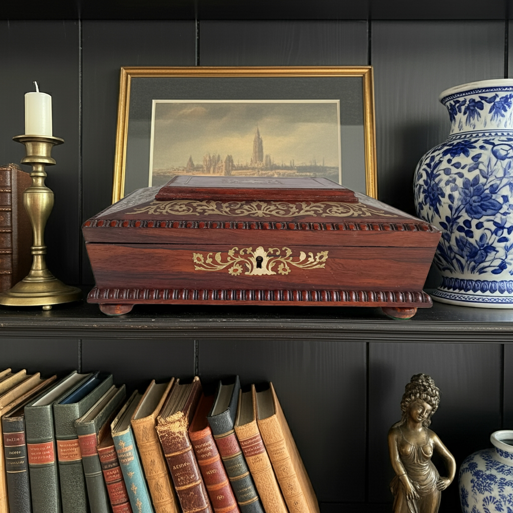 Antique 1830s Regency Boulle Work Casket Box Mahogany or Rosewood Irish or English