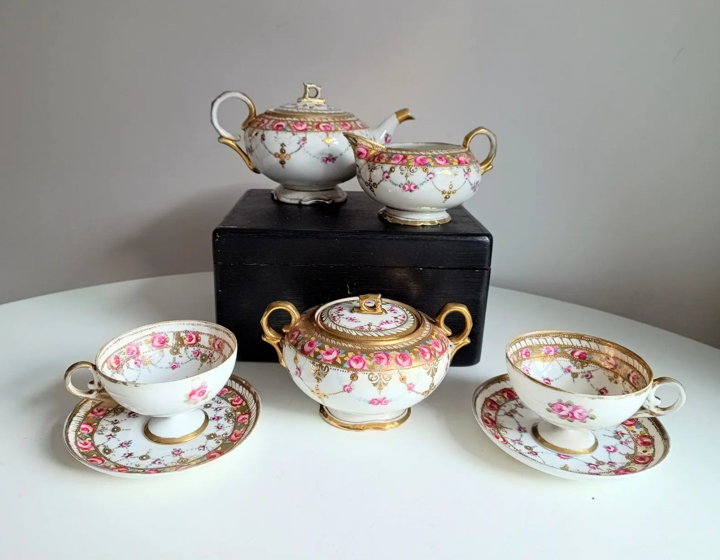 Antique Rare Meiji Old Morimura Noritake Export Rose Gilt Bijoux Tea Set Art Nouveau 1902
