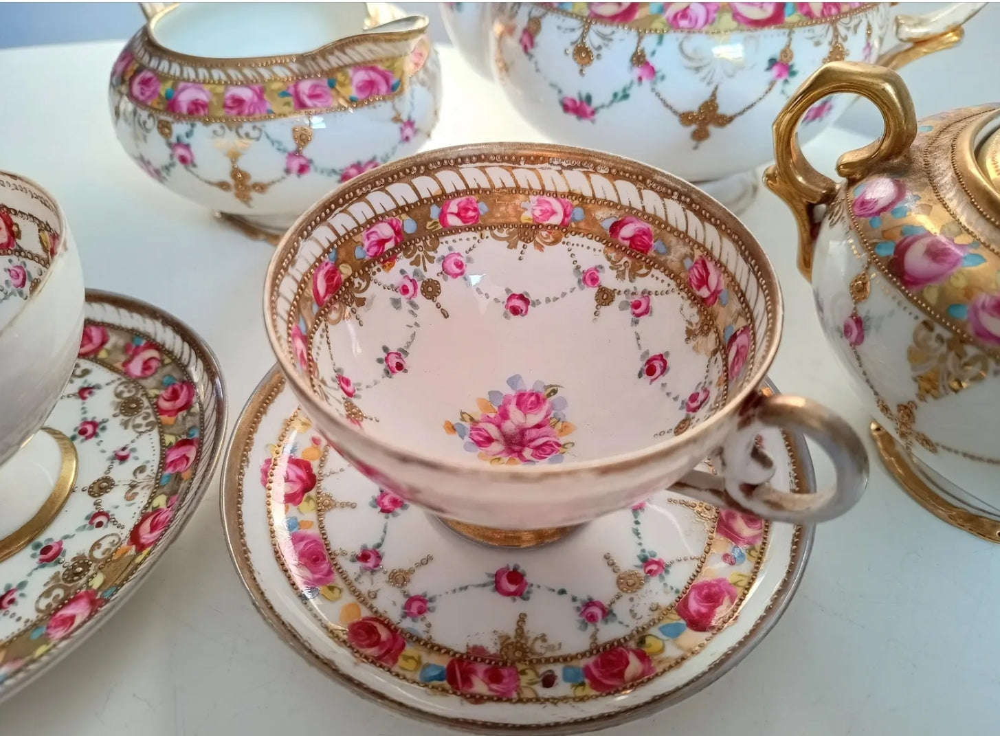 Antique Rare Meiji Old Morimura Noritake Export Rose Gilt Bijoux Tea Set Art Nouveau 1902