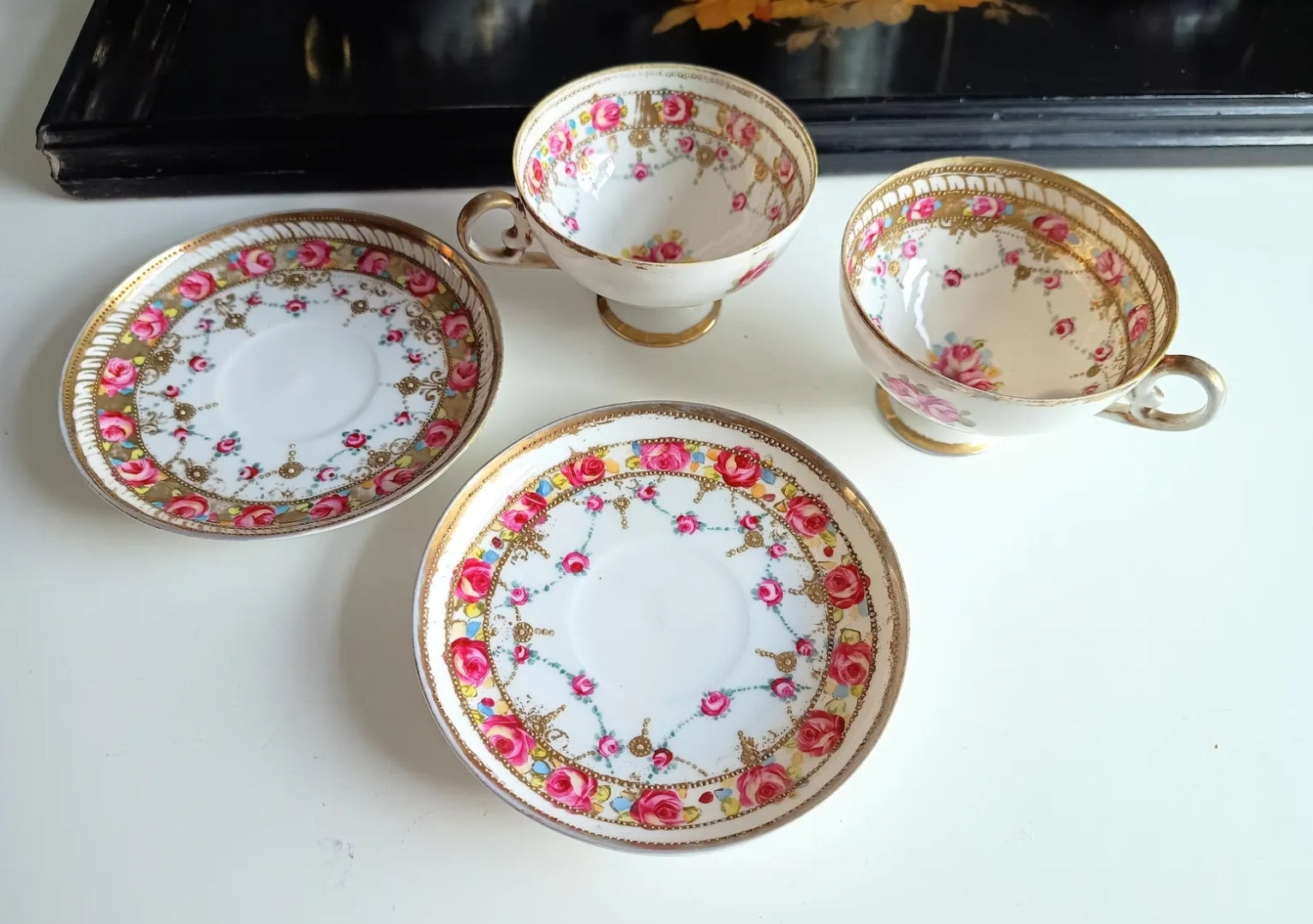 Antique Rare Meiji Old Morimura Noritake Export Rose Gilt Bijoux Tea Set Art Nouveau 1902