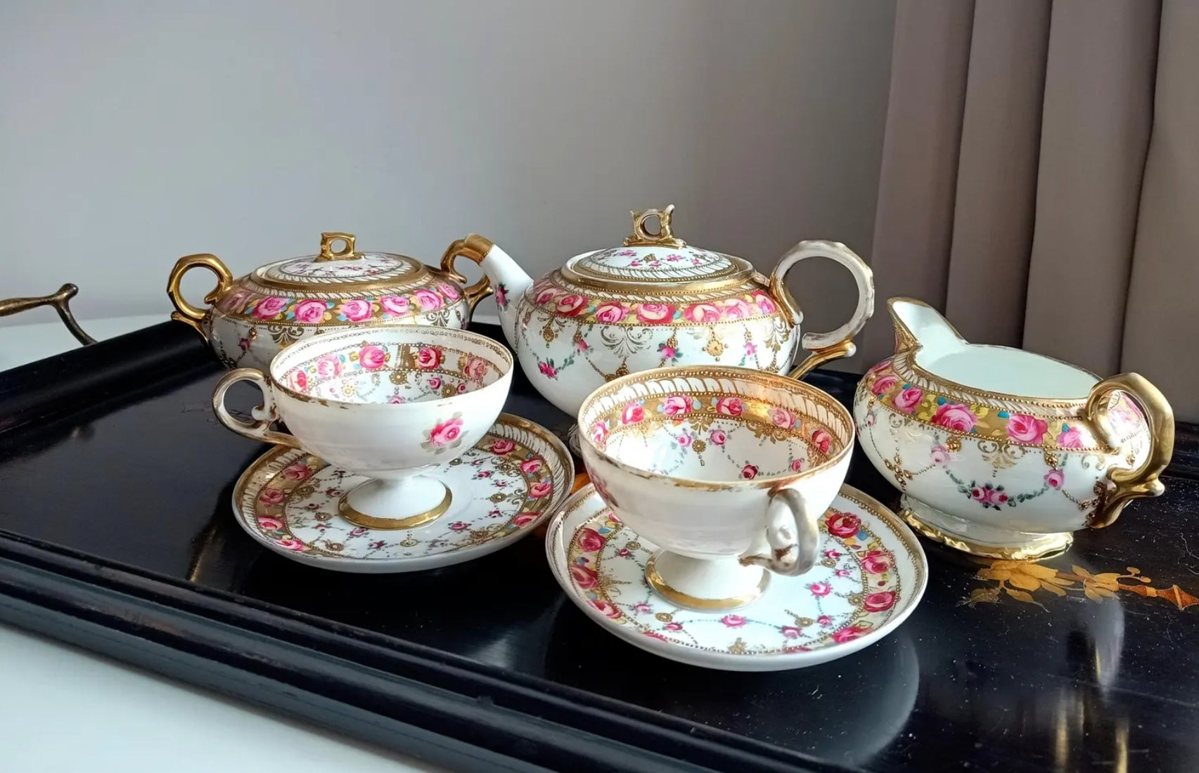 Antique Rare Meiji Old Morimura Noritake Export Rose Gilt Bijoux Tea Set Art Nouveau 1902