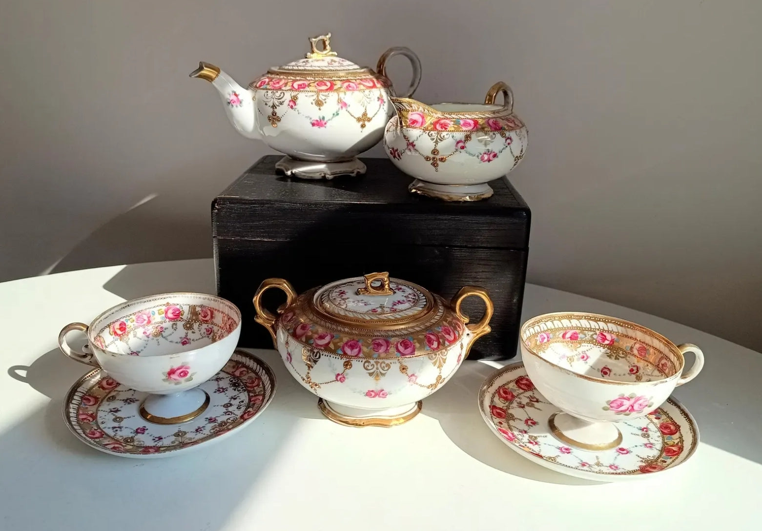 Antique Rare Meiji Old Morimura Noritake Export Rose Gilt Bijoux Tea Set Art Nouveau 1902