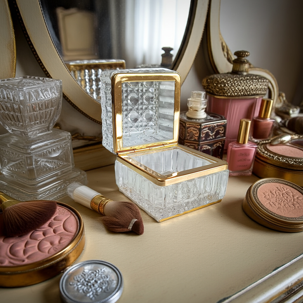 Baccarat style Cut Glass Square Crystal box Vanity table