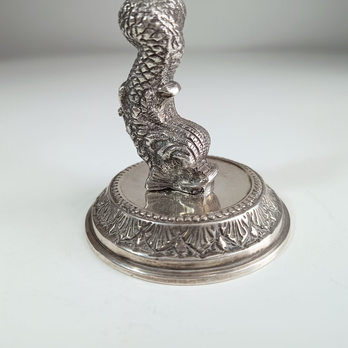 Antique French Biscuit Bowl with Cast Figural Dolphin Stand – Silver Plate & Cut Glass, 10.25" Tall