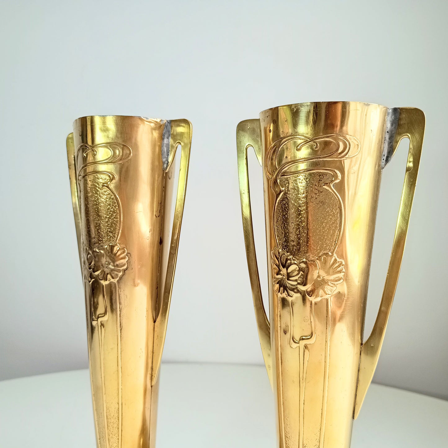 Pair of Antique English Jugendstil Brass Vases – Beldray Design c.1906