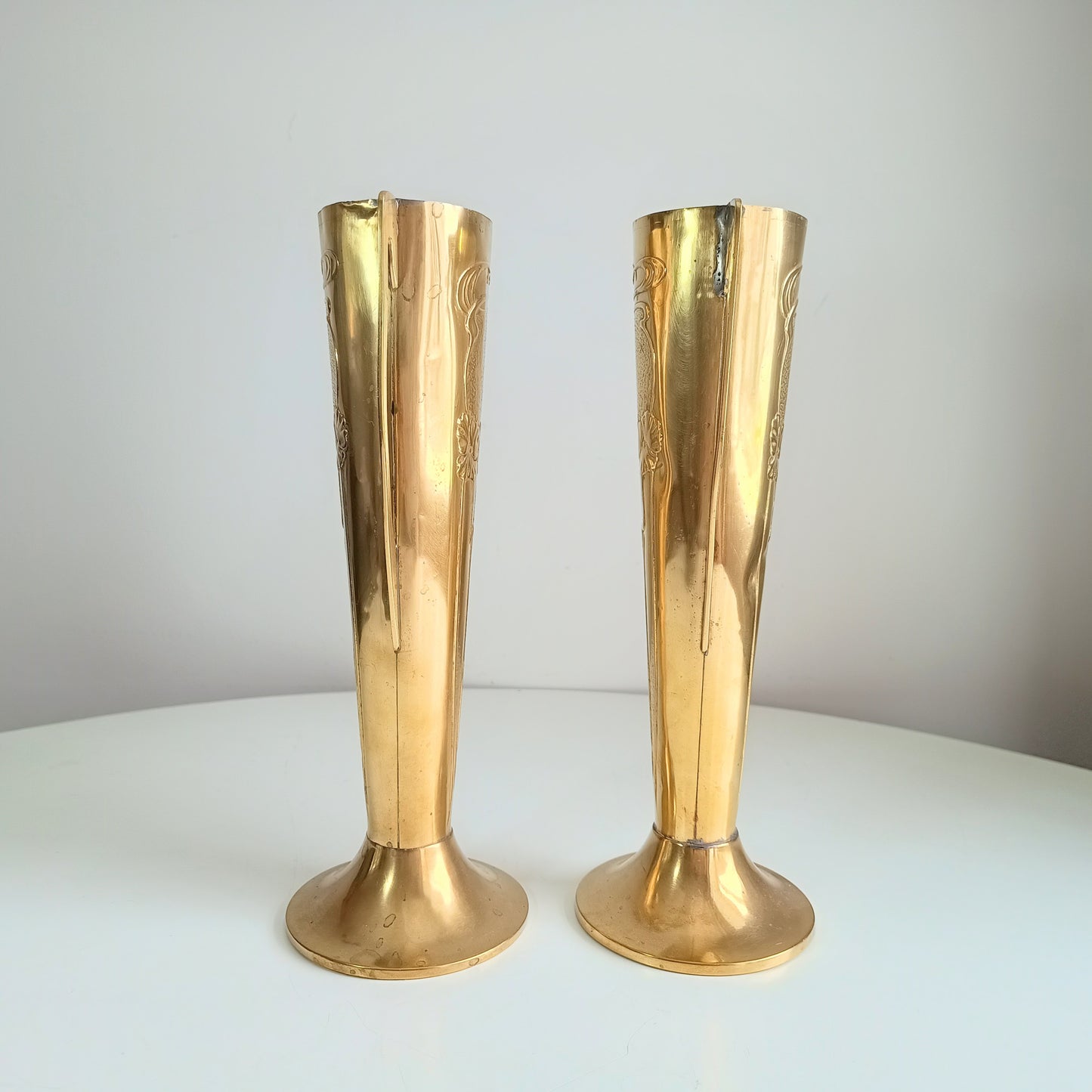 Pair of Antique English Jugendstil Brass Vases – Beldray Design c.1906