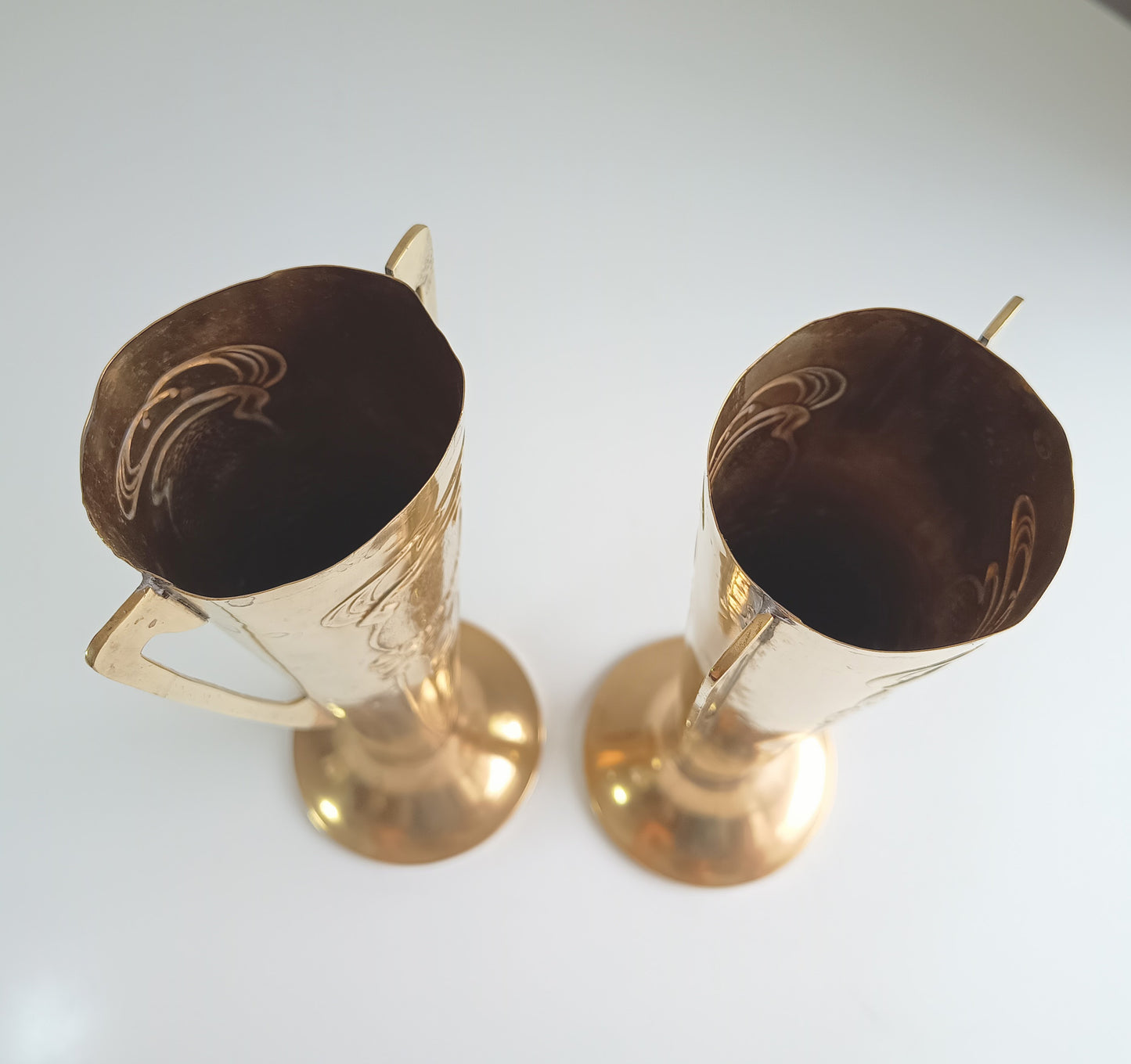Pair of Antique English Jugendstil Brass Vases – Beldray Design c.1906