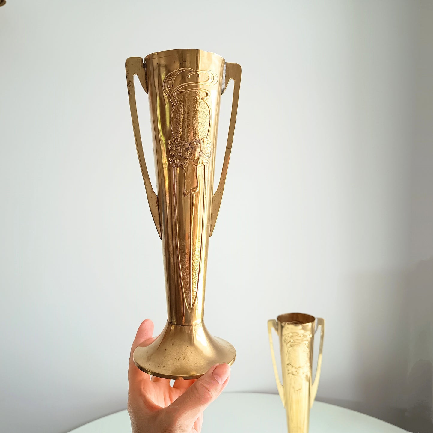 Pair of Antique English Jugendstil Brass Vases – Beldray Design c.1906