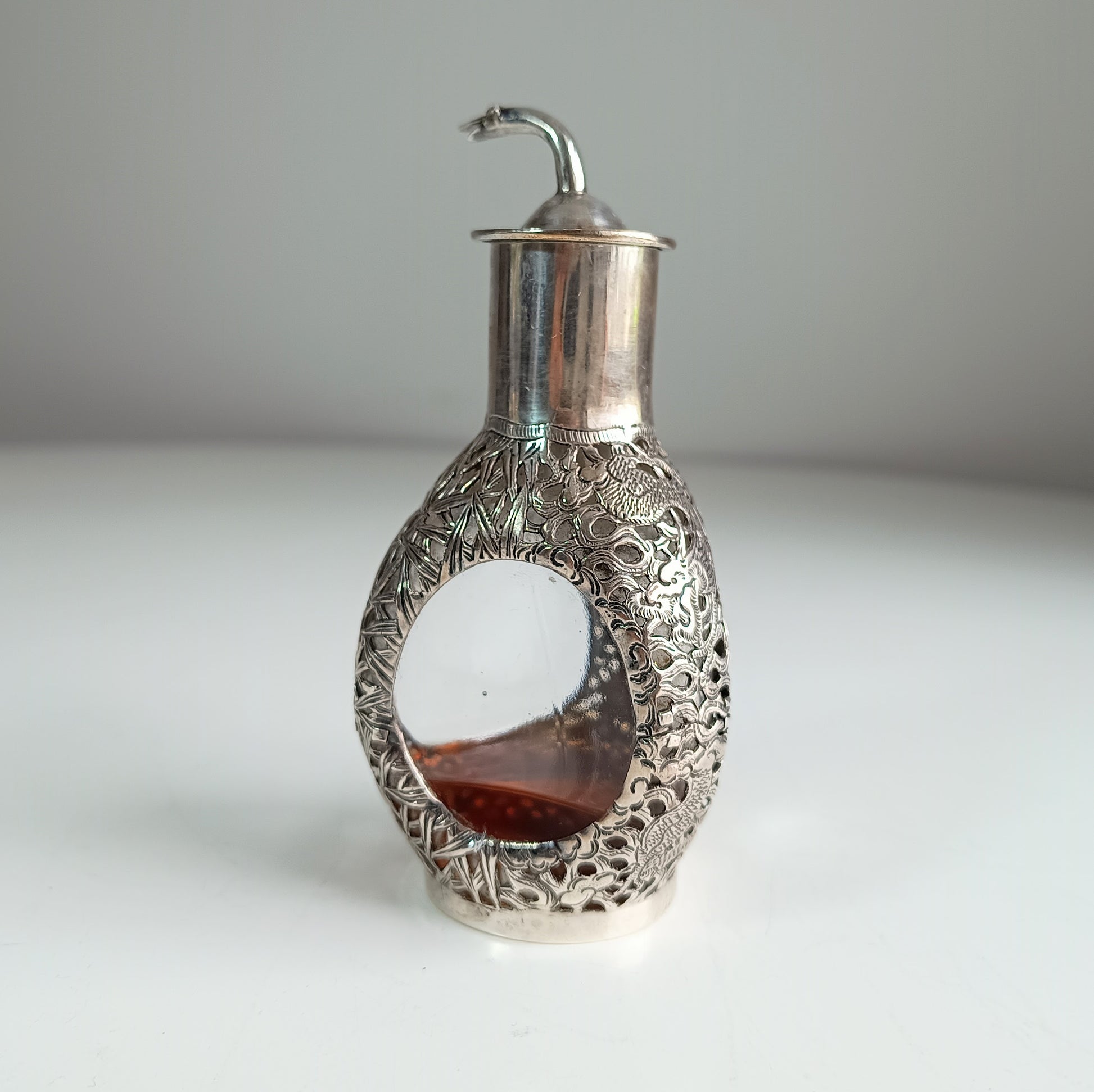 Chinese Export Hallmarked Sterling Silver Bamboo Dragon Pagoda