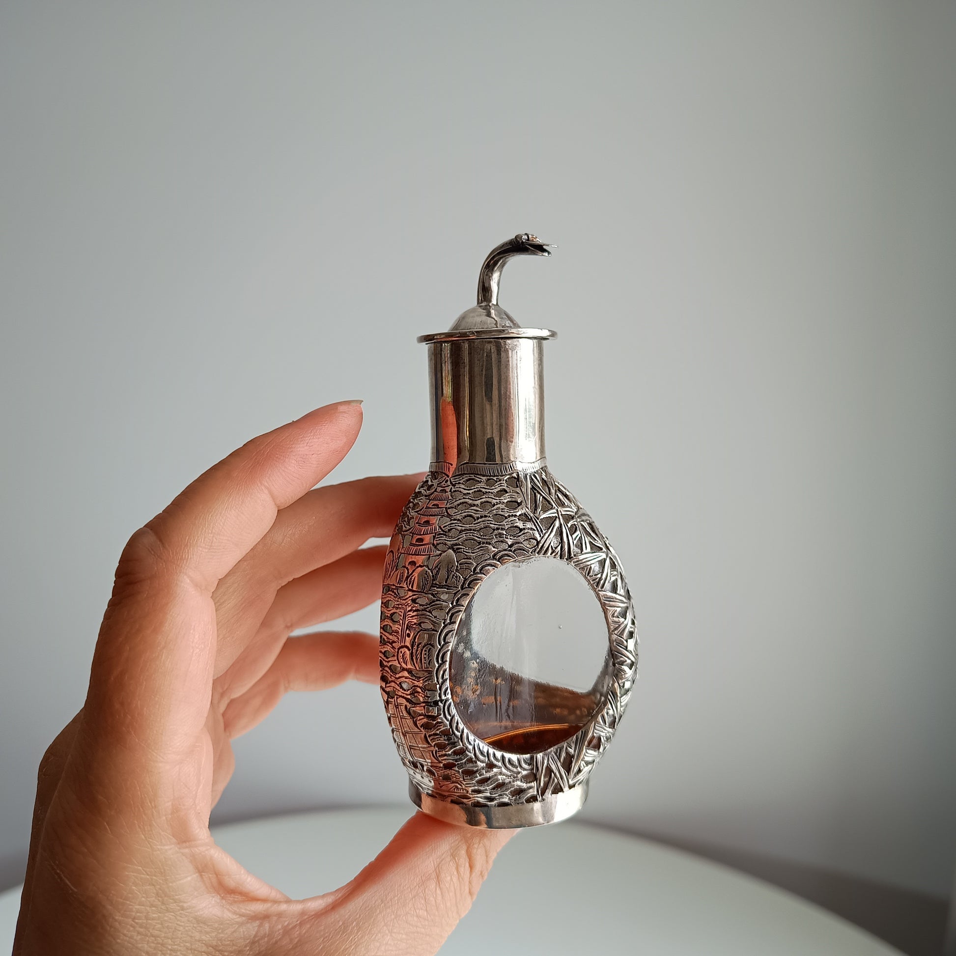 Chinese Export Hallmarked Sterling Silver Bamboo Dragon Pagoda