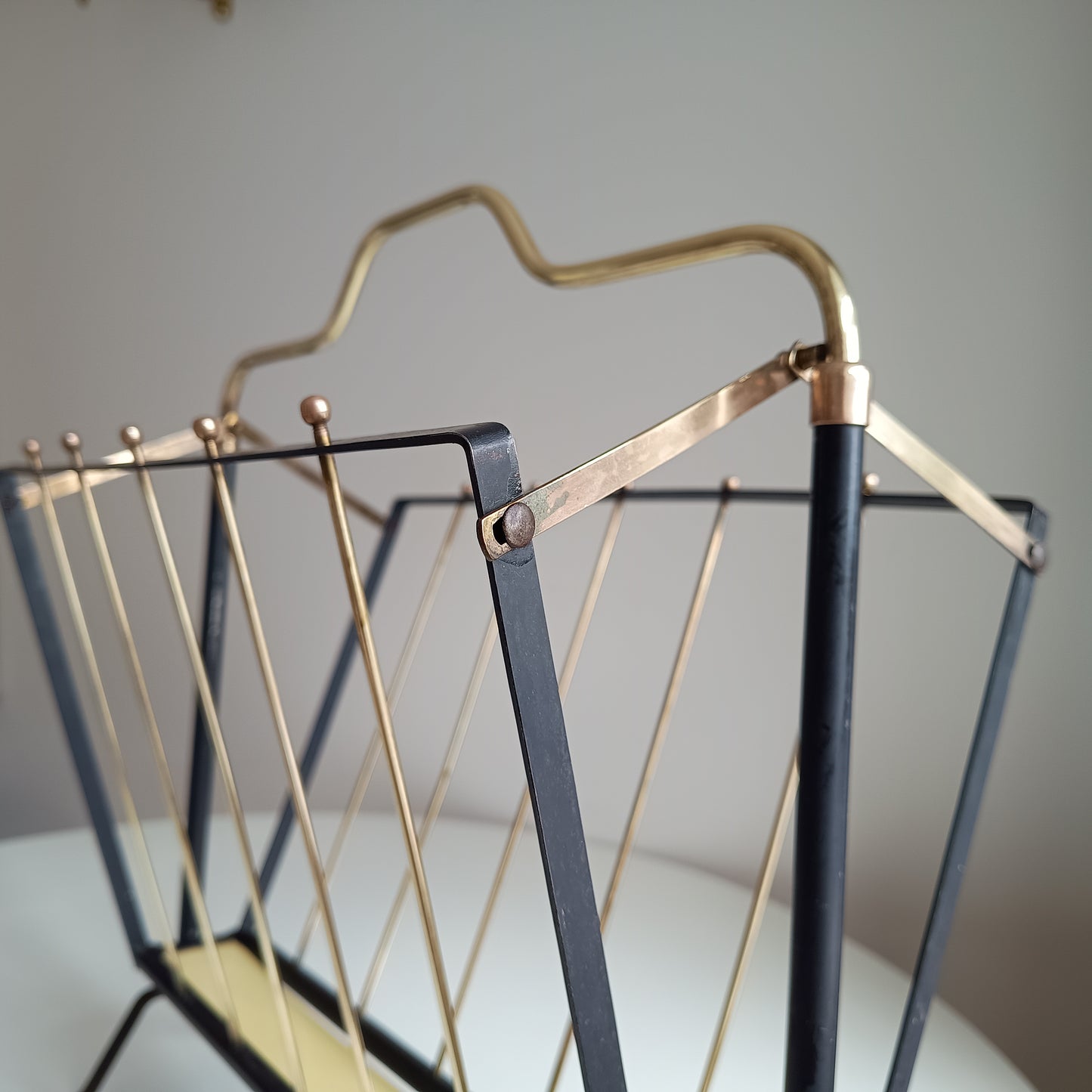 Midcentury Modern MCM Italian Black and Gold Folding magazine rack