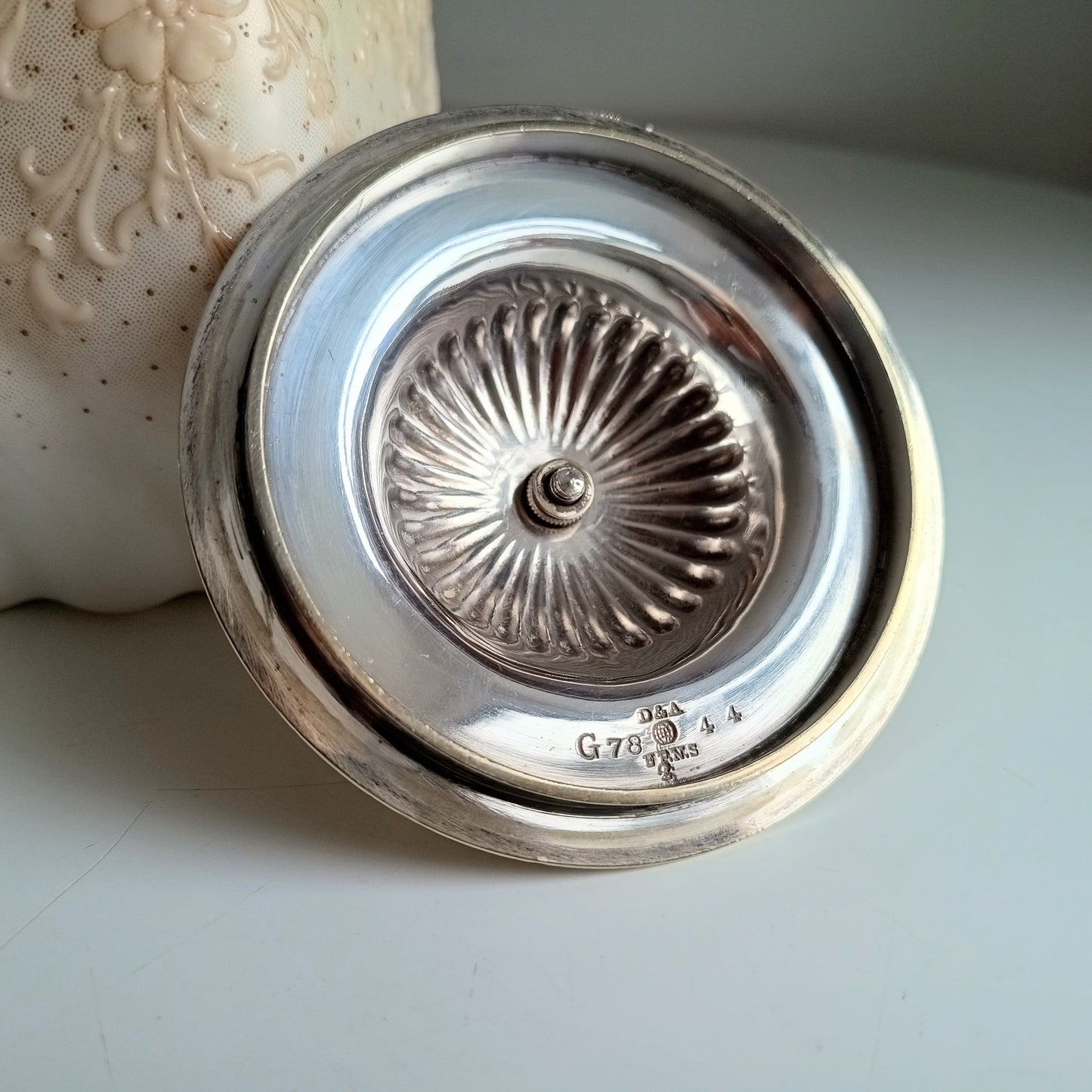 Doulton Burslem - Large Vintage Blush Biscuit Barrel With Optic Swirl Body and Metal Cover c 1900 Art Nouveau