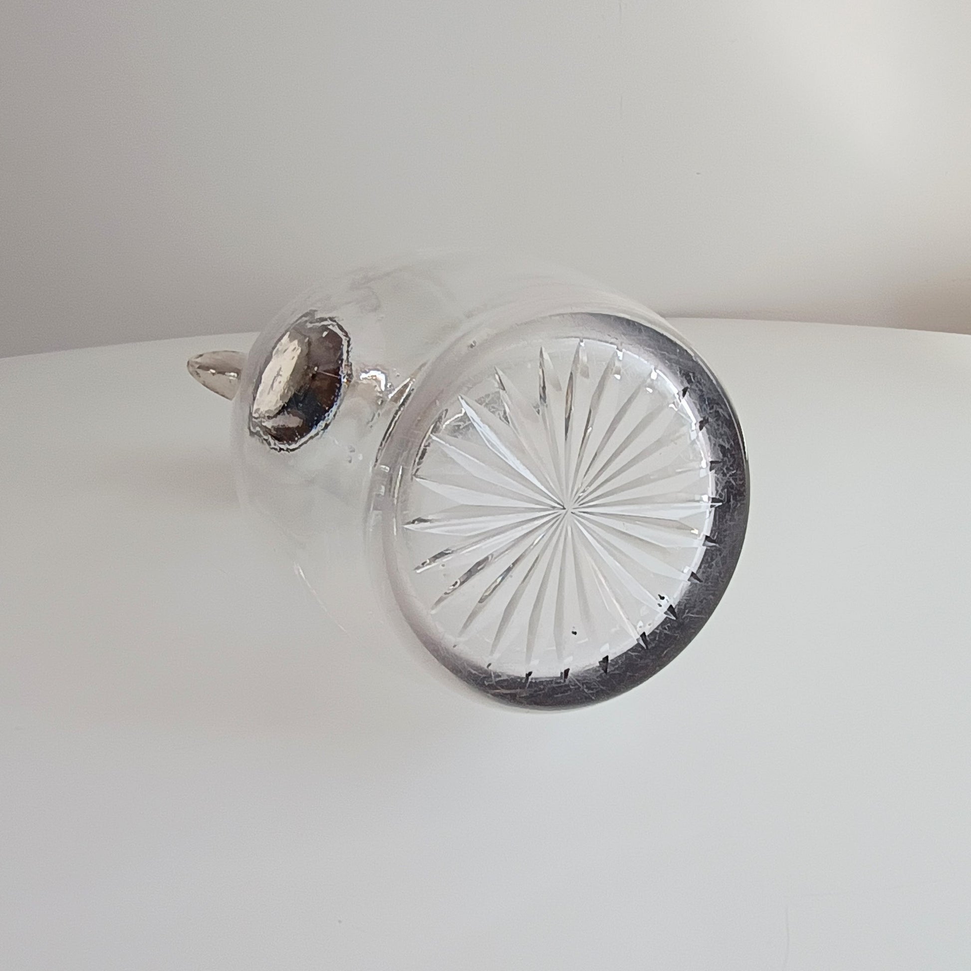 Art Nouveau Claret Jug with Star Cut Crystal Base Silver Whiplash Curve Silver Handle Monogram CW or WC