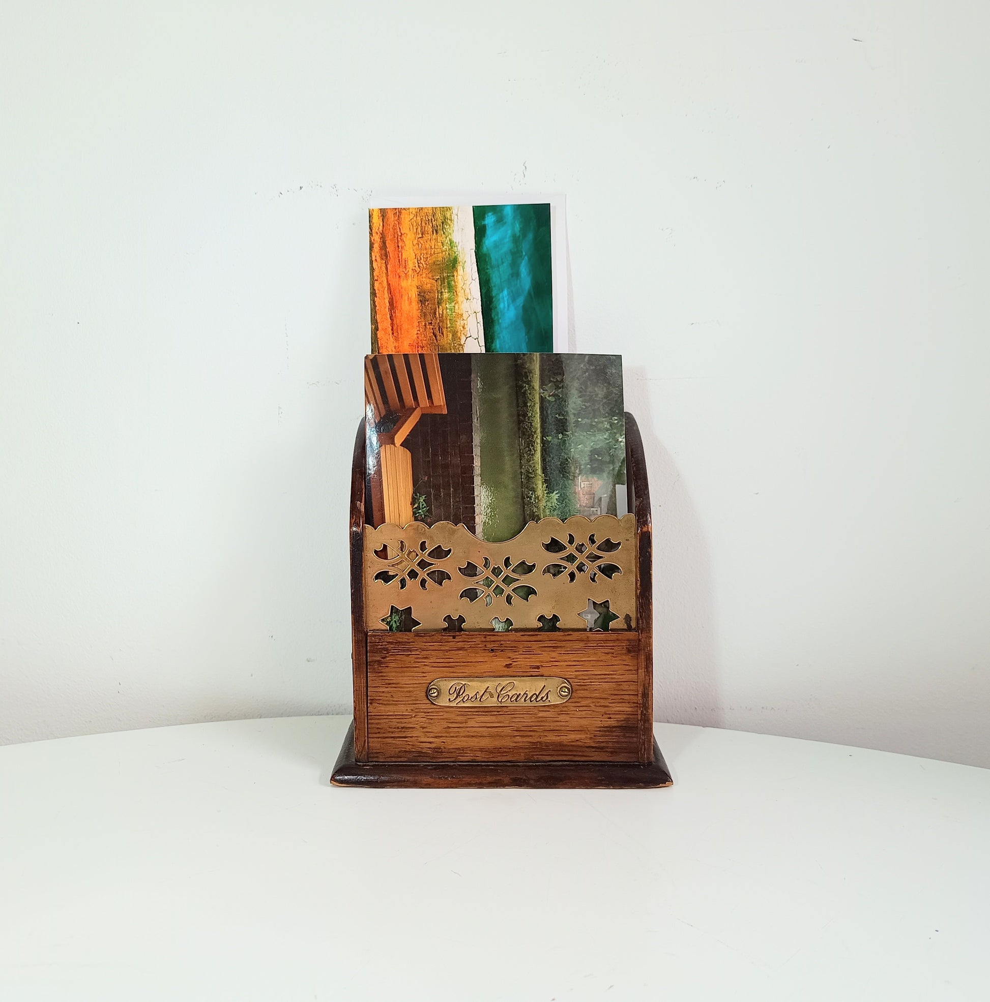 Victorian oak and brass small Tabletop letter rack