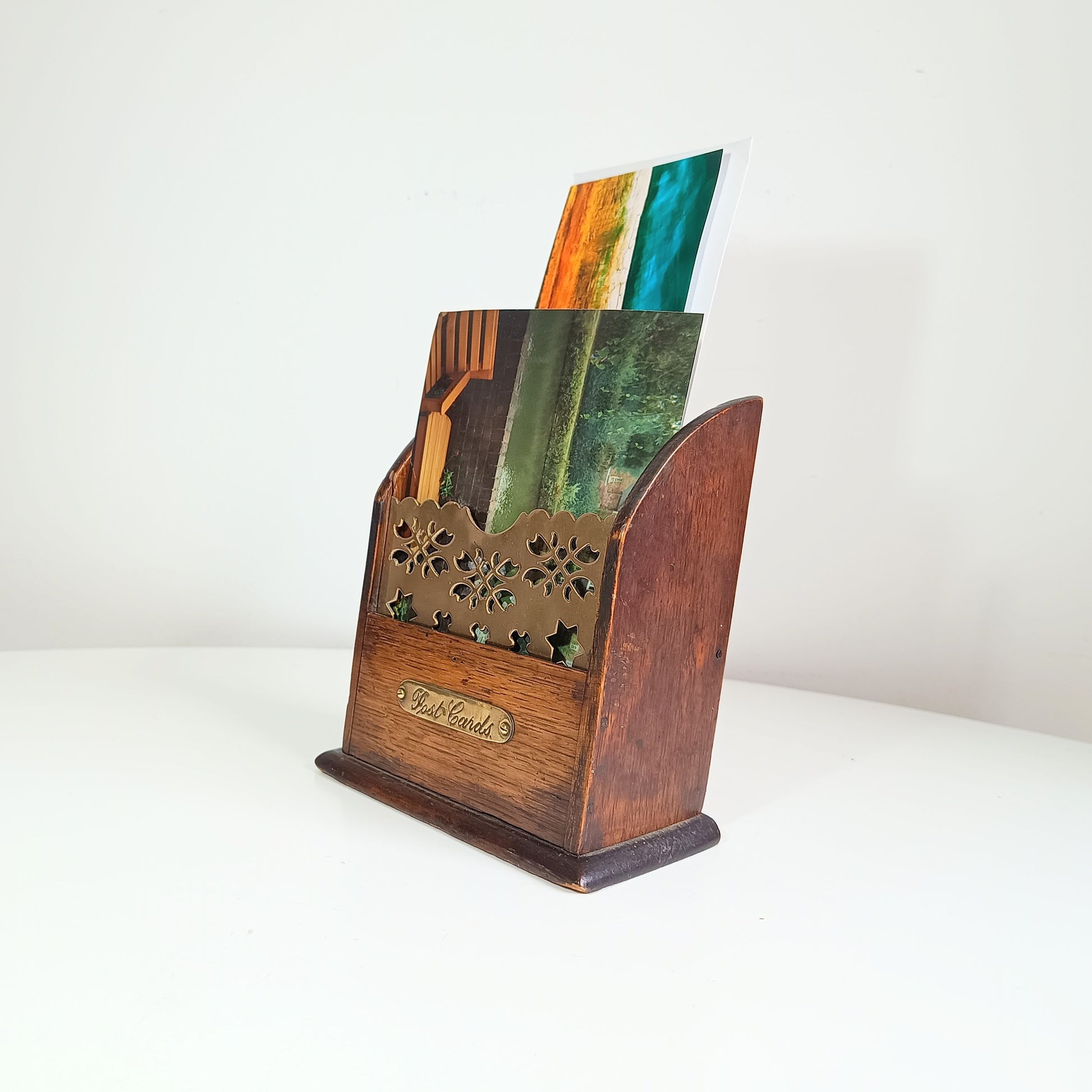 Victorian oak and brass small Tabletop letter rack