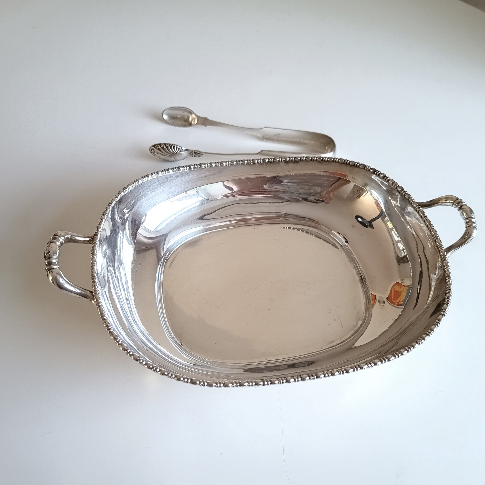Vintage Silver Bread Roll Basket with Gadrooned Edge and Two Handles