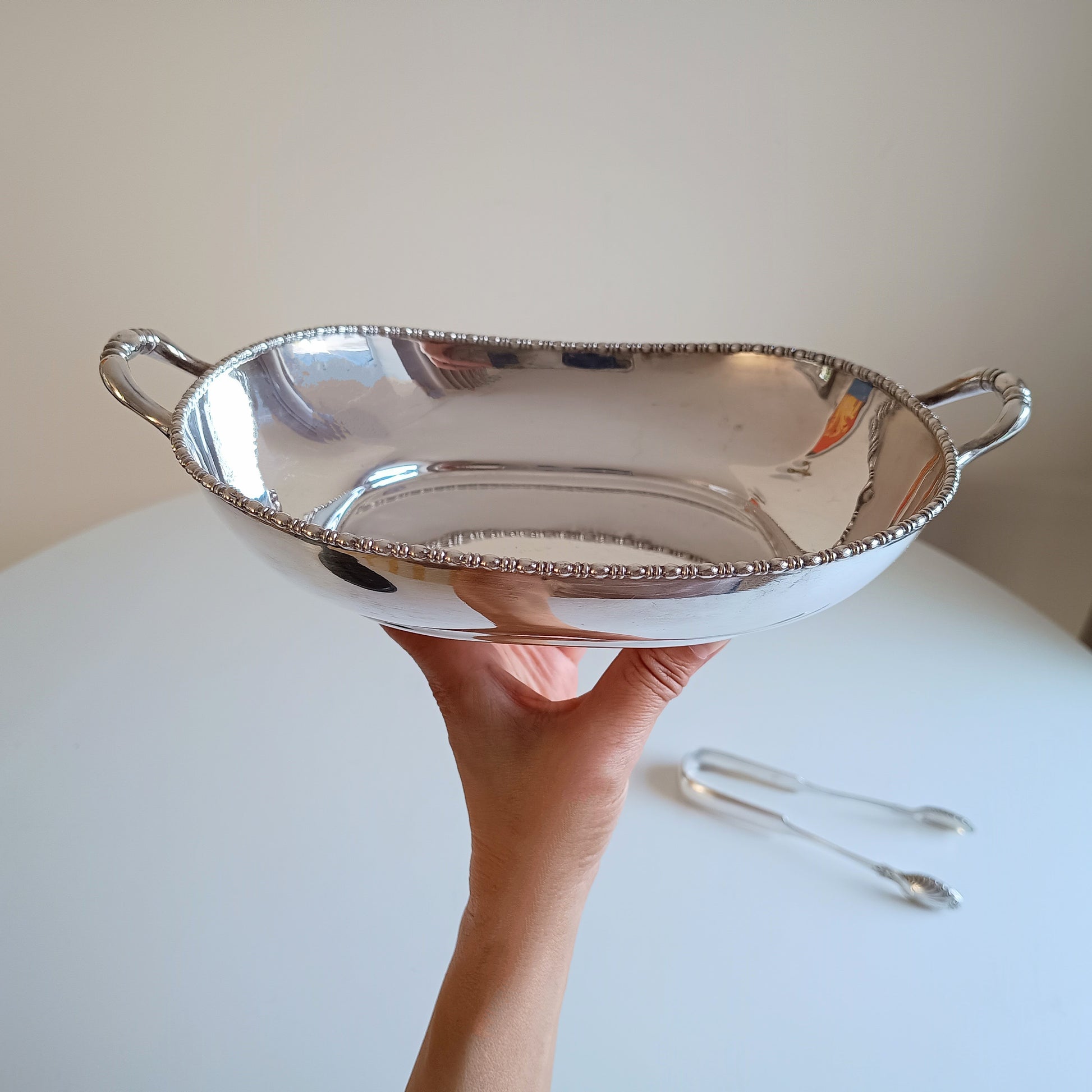 Vintage Silver Bread Roll Basket with Gadrooned Edge and Two Handles