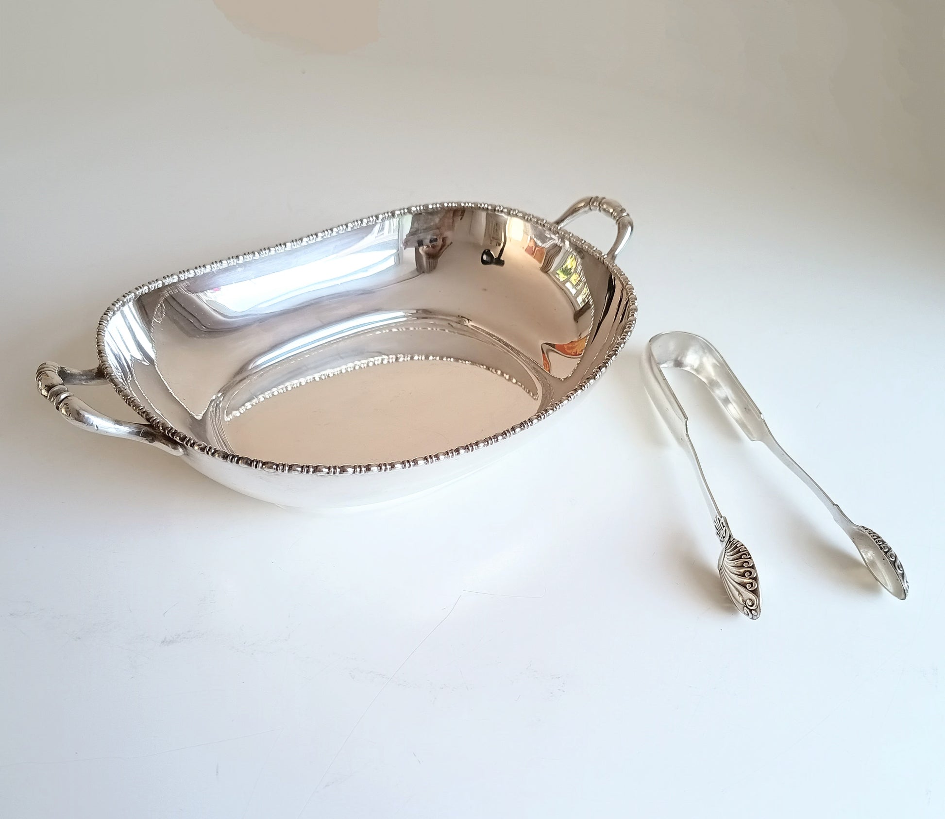 Vintage Silver Bread Roll Basket with Gadrooned Edge and Two Handles