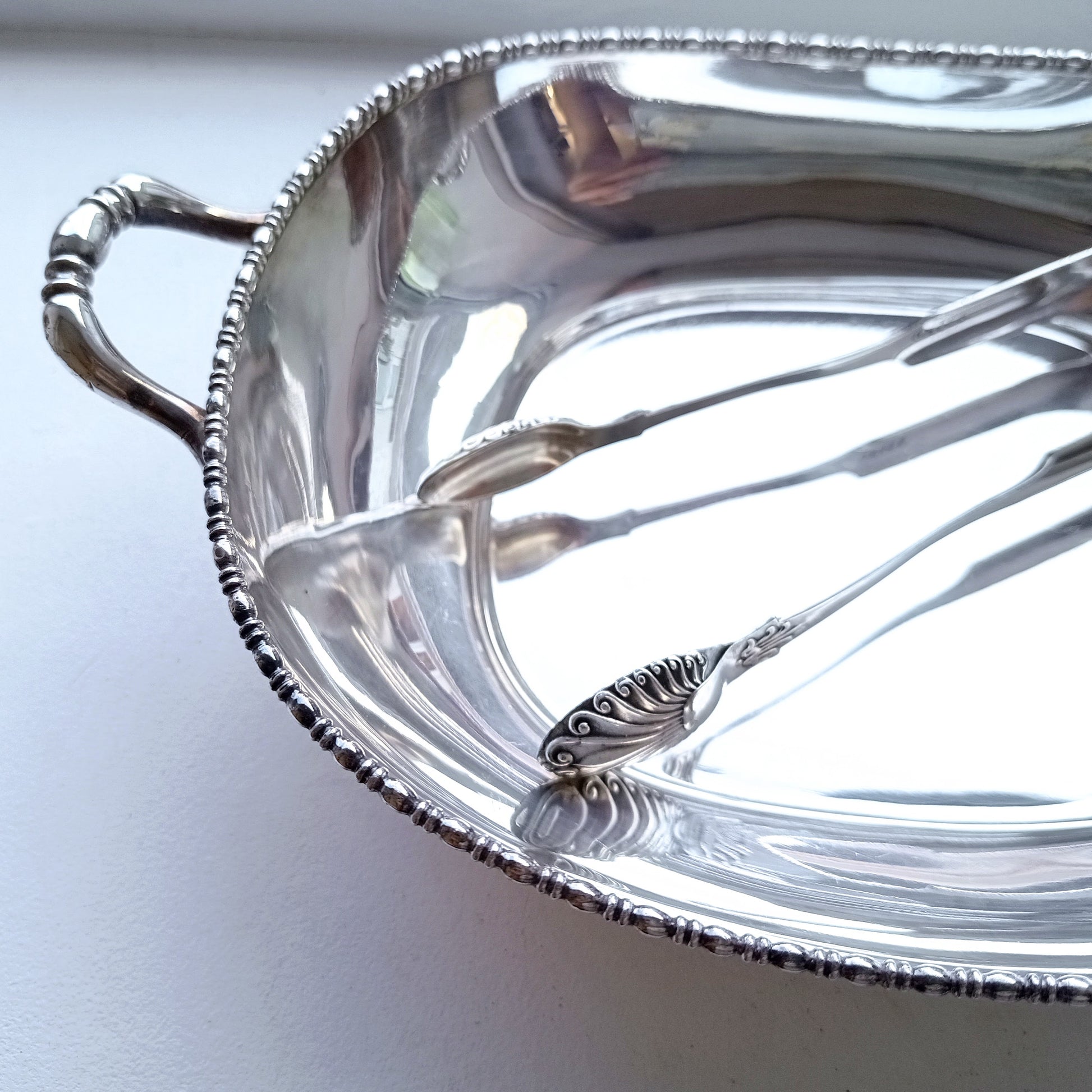 Vintage Silver Bread Roll Basket with Gadrooned Edge and Two Handles