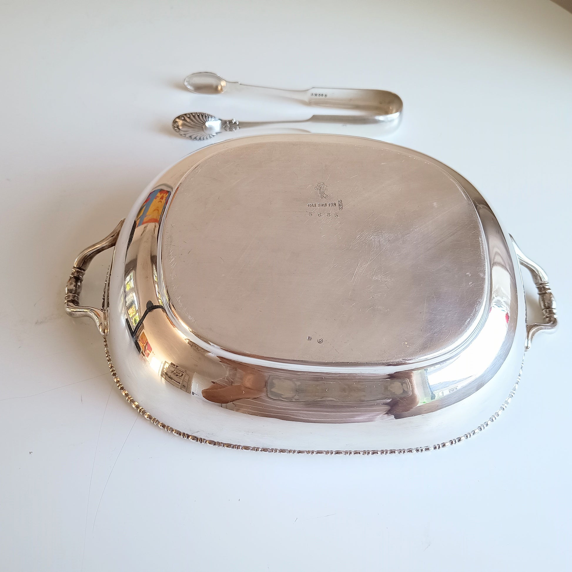 Vintage Silver Bread Roll Basket with Gadrooned Edge and Two Handles
