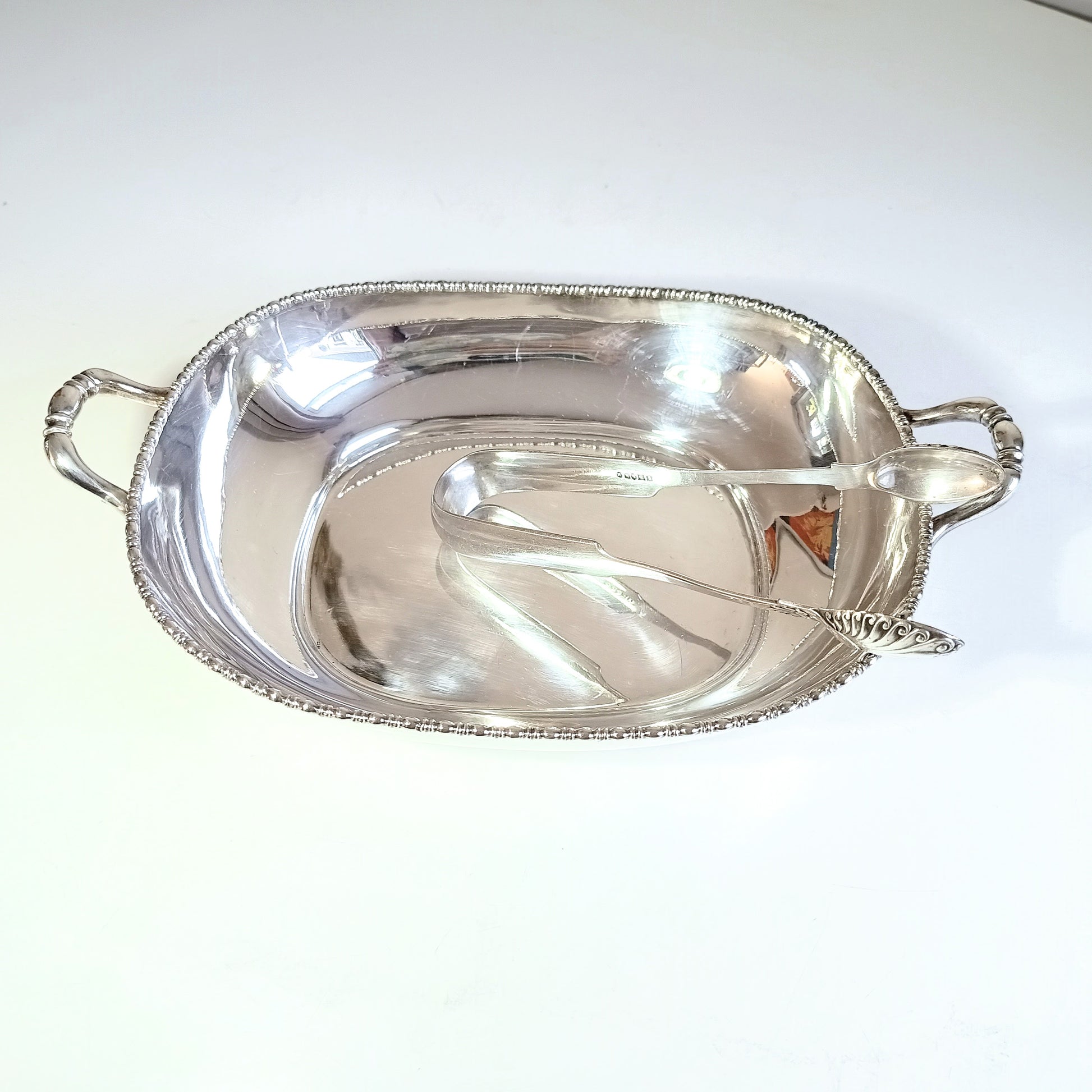 Vintage Silver Bread Roll Basket with Gadrooned Edge and Two Handles