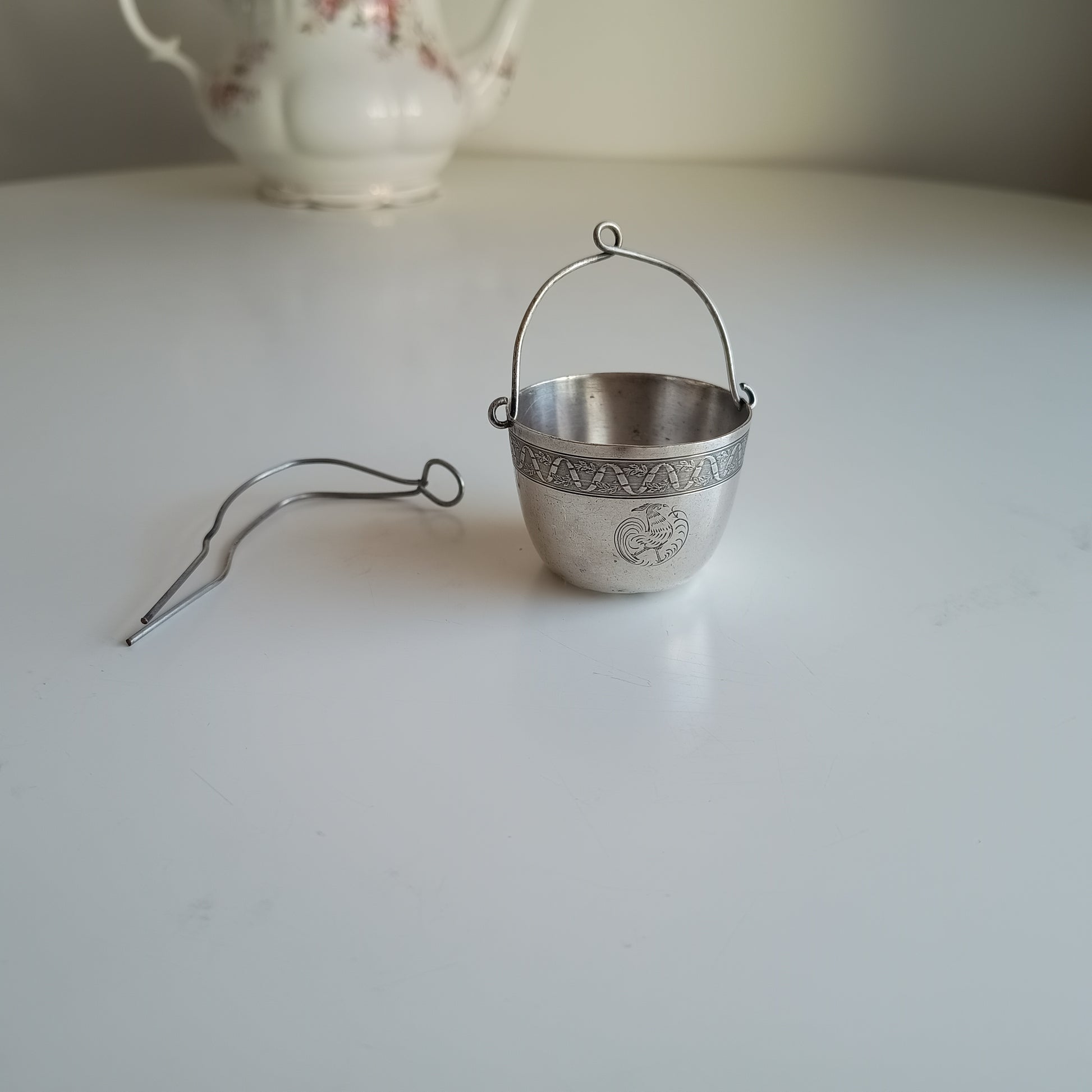 Vintage Tea Strainer by Exclusive Maison Ercuis: Engraved French Rooster Crest