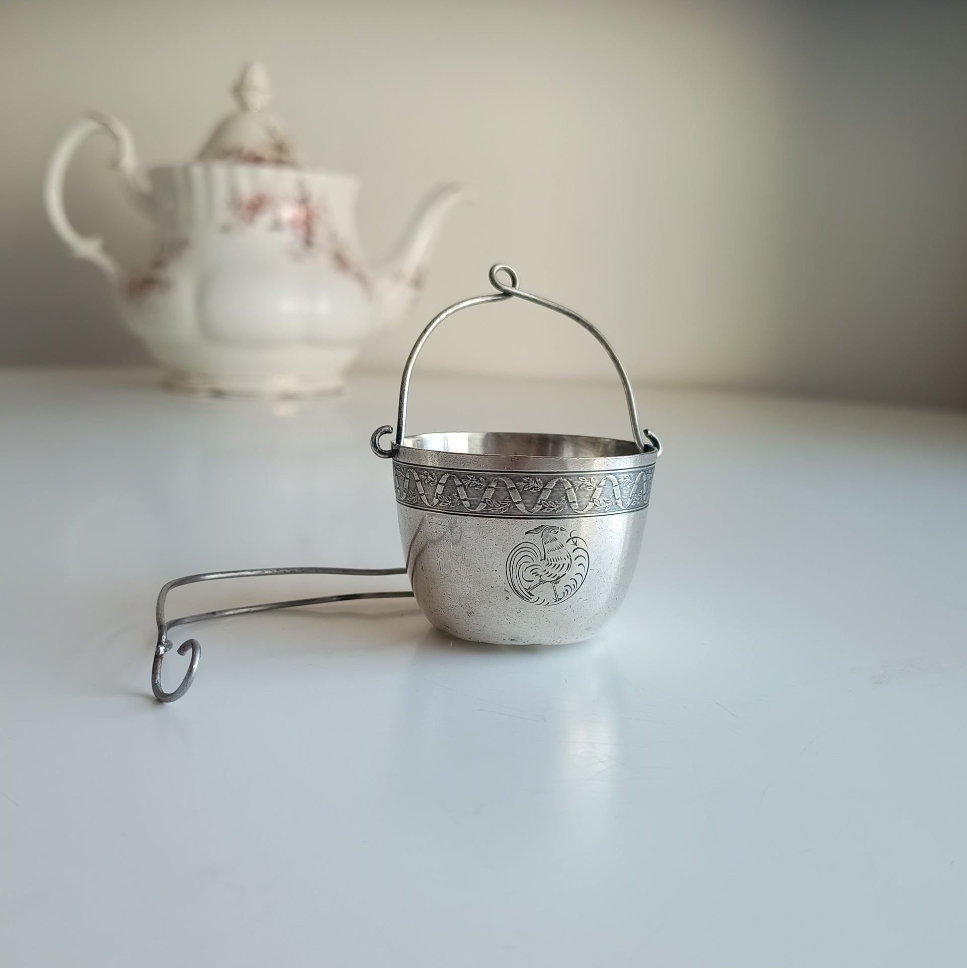 Vintage Tea Strainer by Exclusive Maison Ercuis: Engraved French Rooster Crest