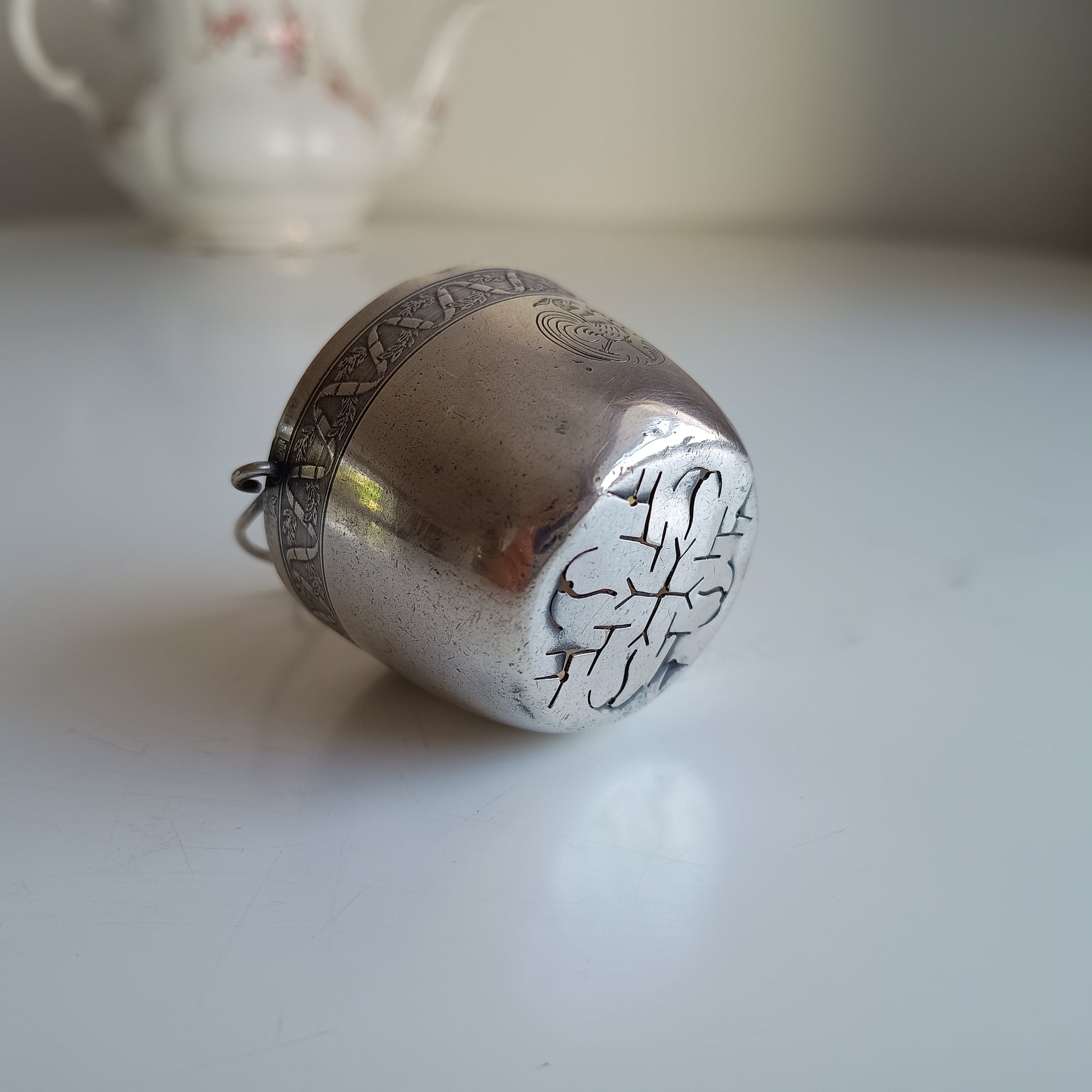 Vintage Tea Strainer by Exclusive Maison Ercuis: Engraved French Rooster Crest