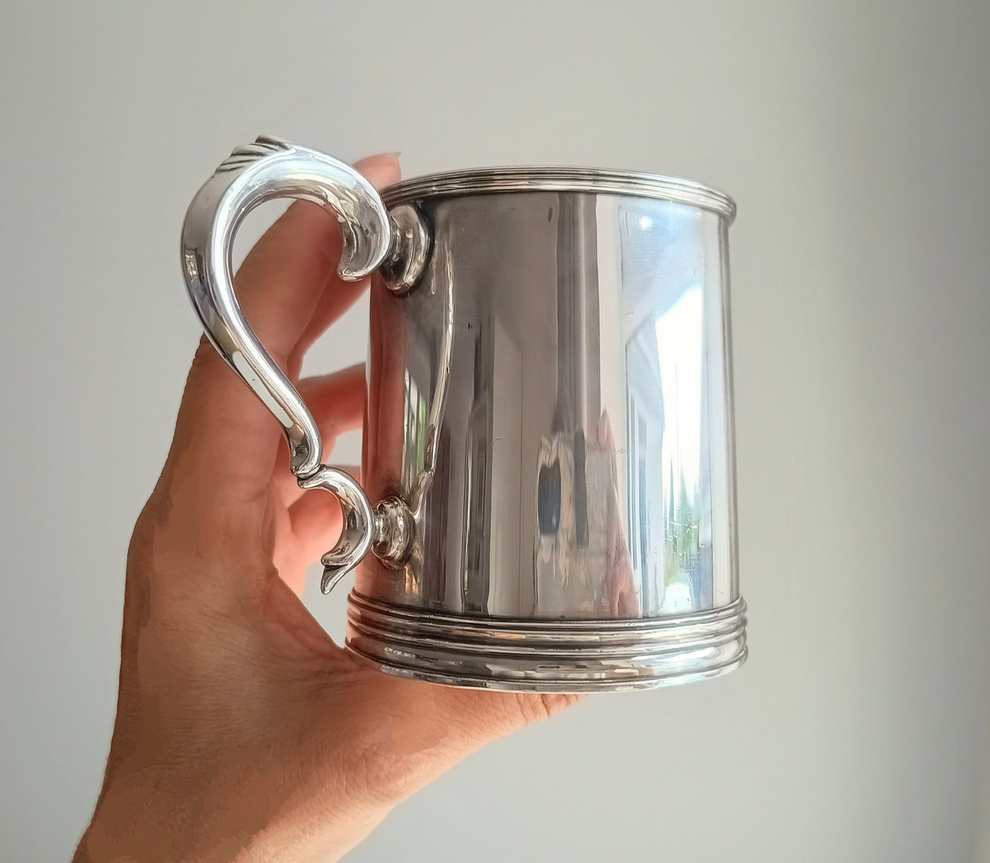 Vintage English Silver Plate Ale Mug: Half Pint Traditional Beer Tankard, Georgian Style