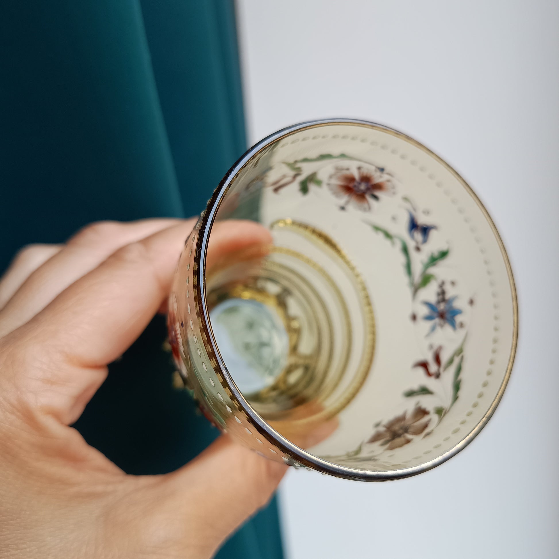 Theresienthal Historismus Enamelled Olive Green Antikgrün Glass "Roman" Beaker by Henrietta Von Porschinger, Renaissance Revival