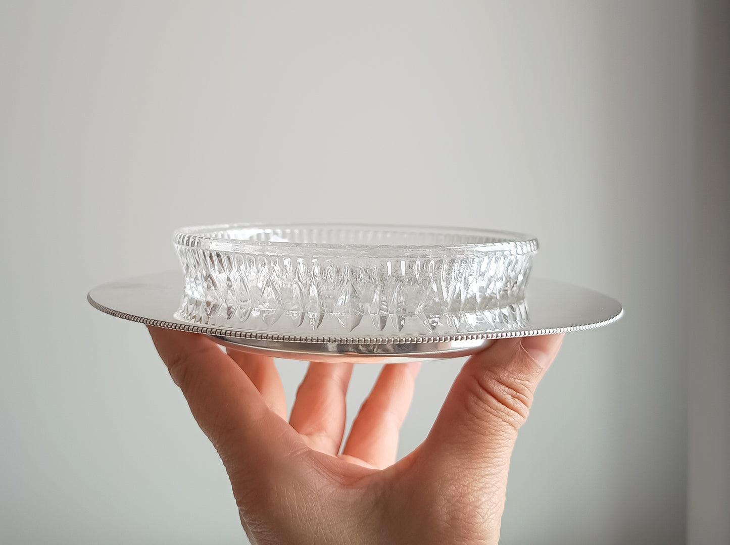 1900s Antique English Walker and Hall Cut Crystal Butter Dish, Pate Presentoir or Caviar Server Silver Plated Base Edwardian Era EPBM Mark