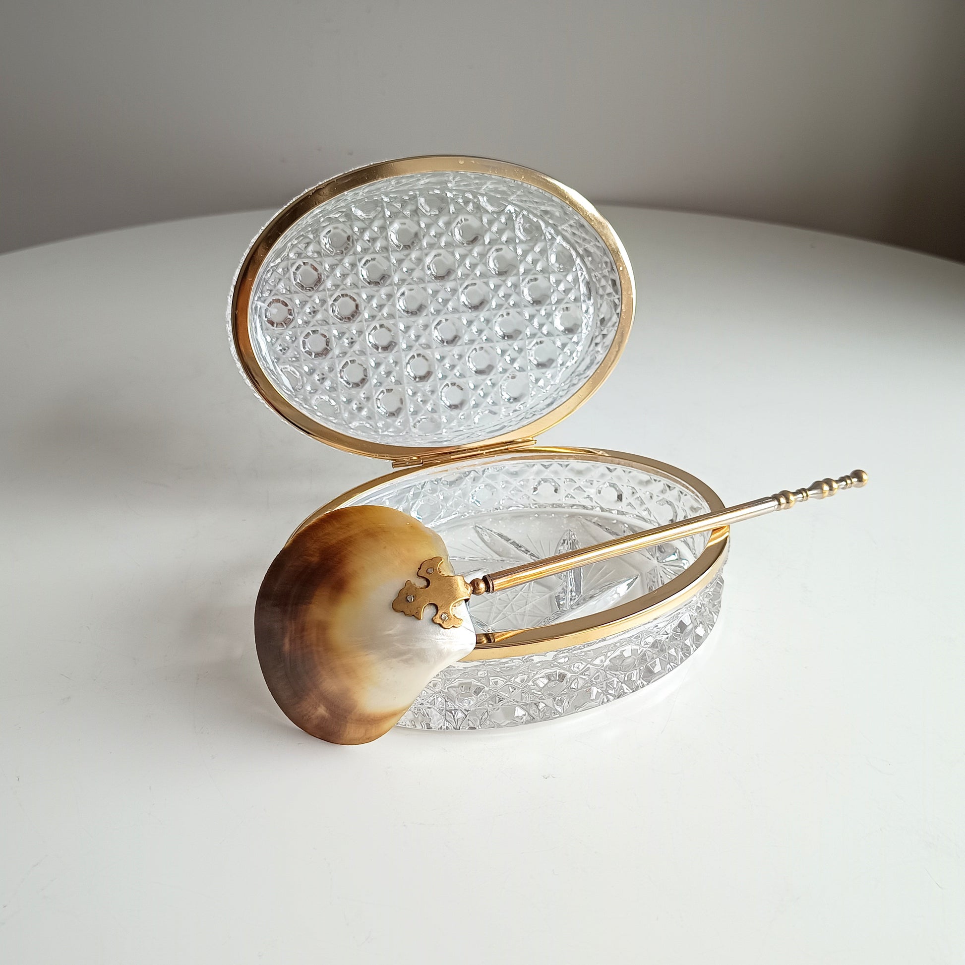 Art Nouveau Edwardian Mother of Pearl Caviar or Seafood Serving Shell Spoon with Decorative Handle 1900s