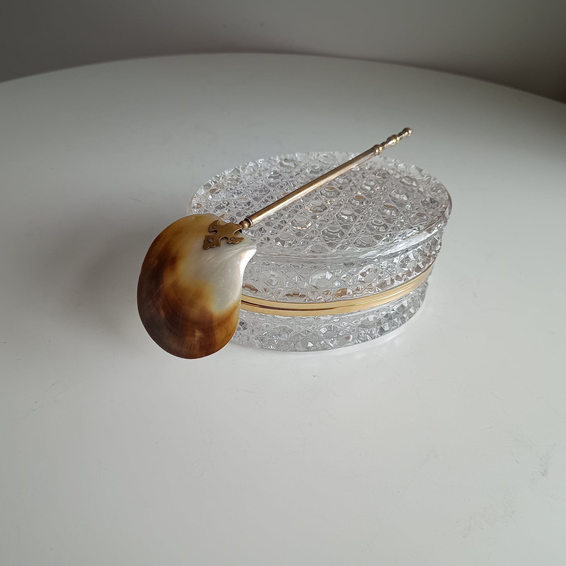 Art Nouveau Edwardian Mother of Pearl Caviar or Seafood Serving Shell Spoon with Decorative Handle 1900s