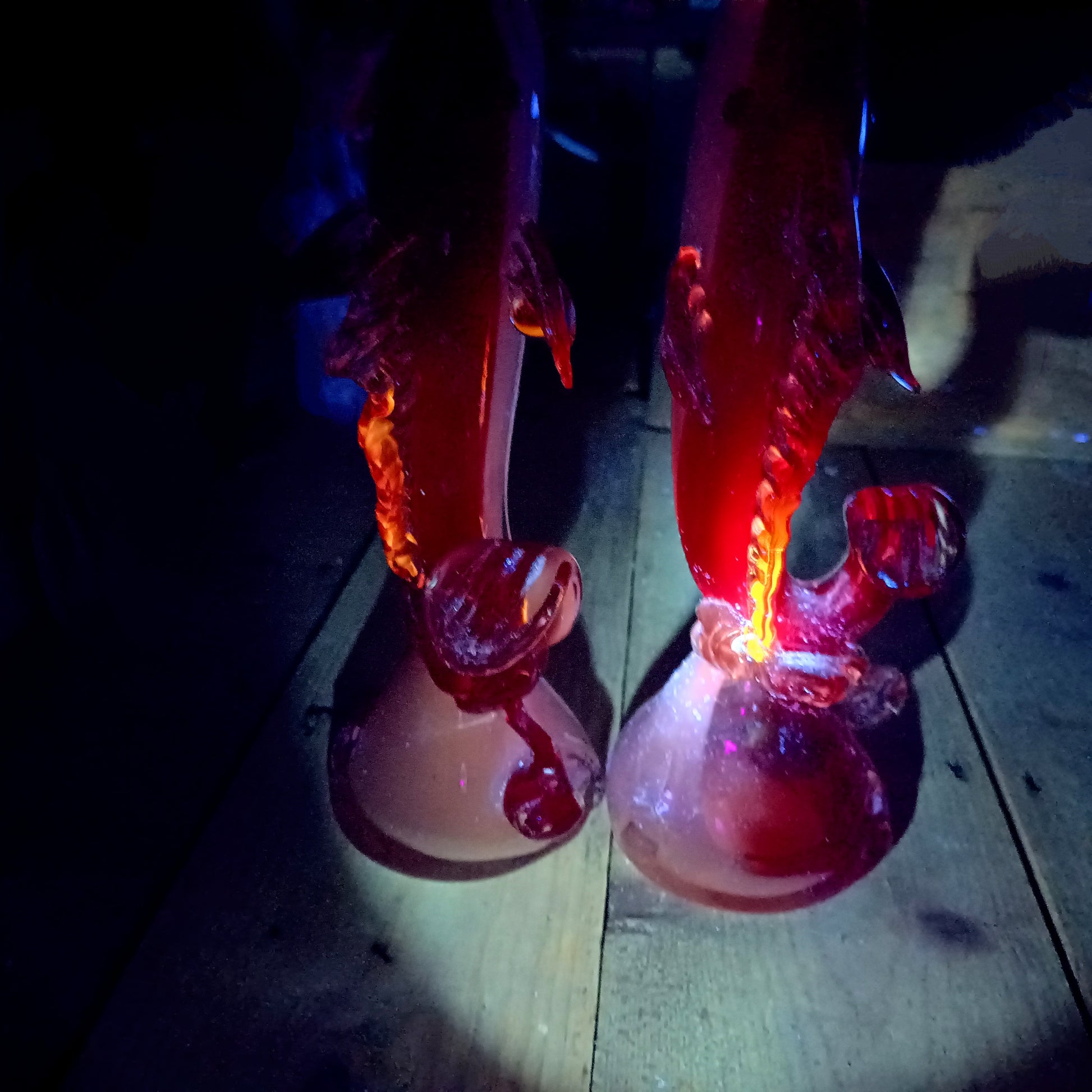 Cased Ruby over Opaque Lattimo Art Glass Solifleur Murano Swordfish Vases amber rigaree fins, lobed foot, pontil,  Alfredo Barbini