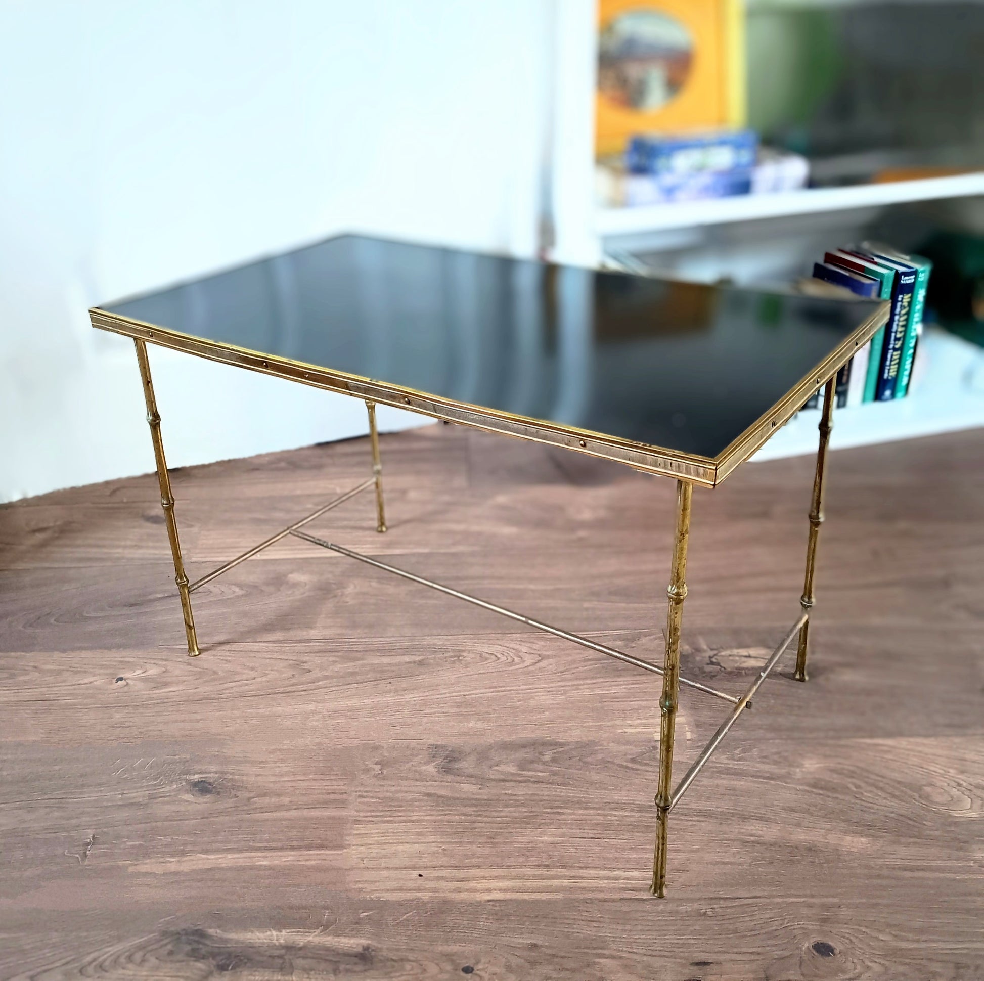 Mid-Century Faux Bamboo Brass Coffee Table, Style of Maison Jansen and Maison Baguès