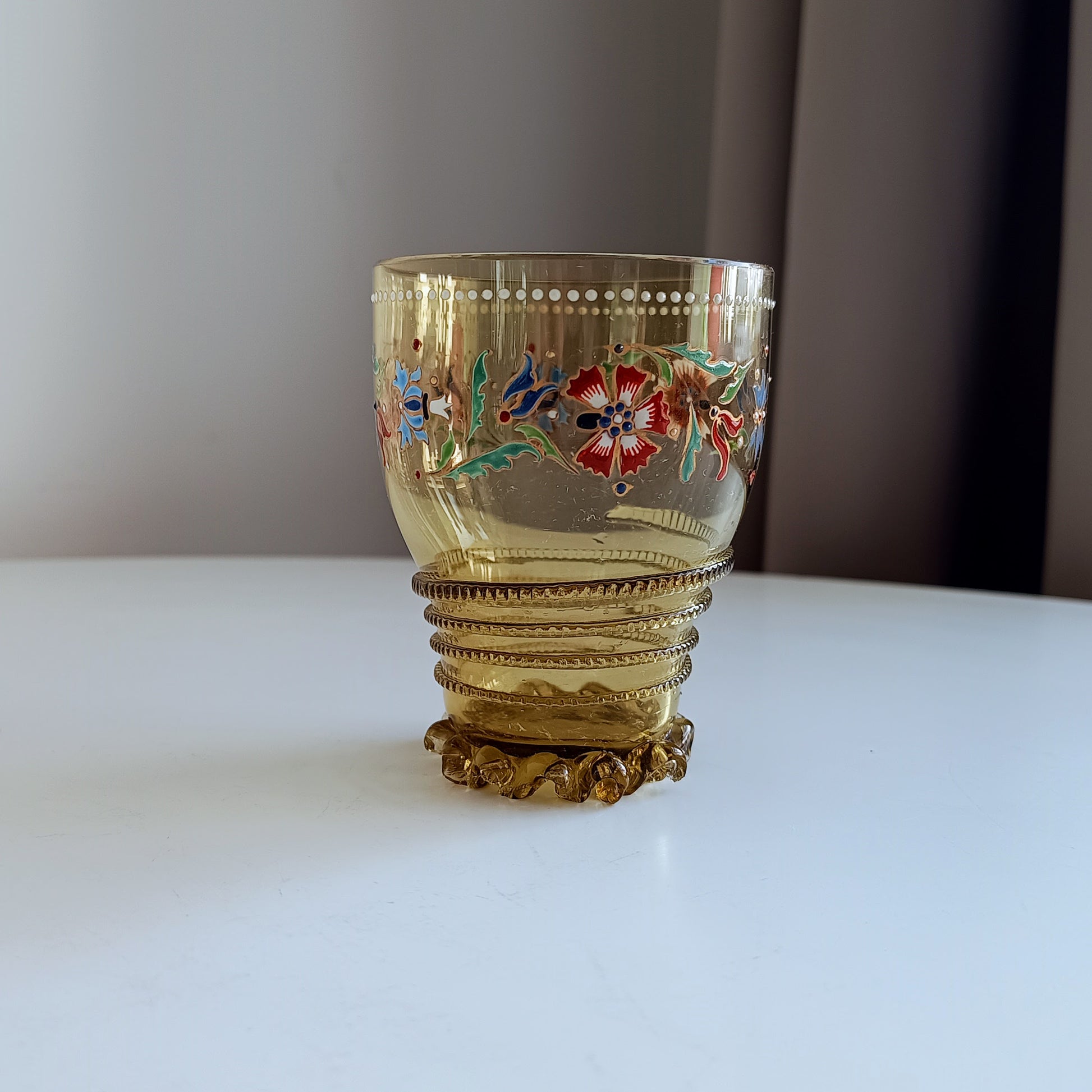 Theresienthal Historismus Enamelled Olive Green Antikgrün Glass "Roman" Beaker by Henrietta Von Porschinger, Renaissance Revival