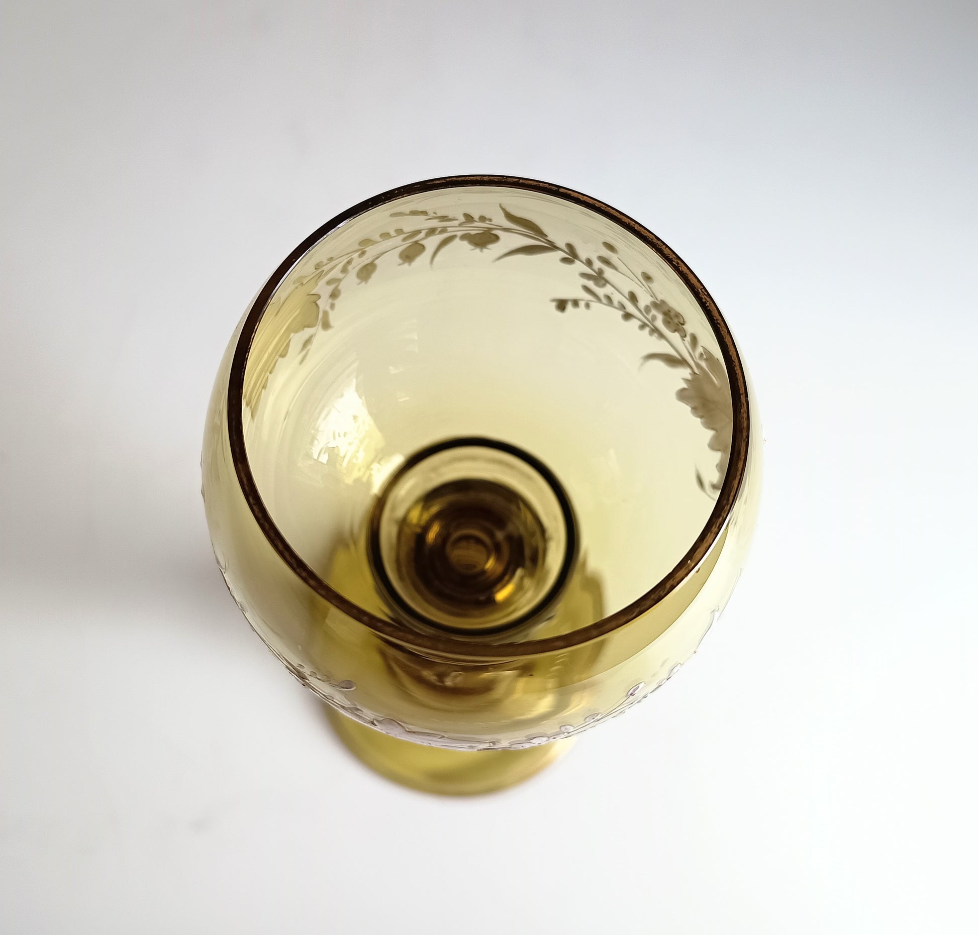 Jugendstil Fritz Heckert Enamelled Olive Green Stem Goblet Wine Glass