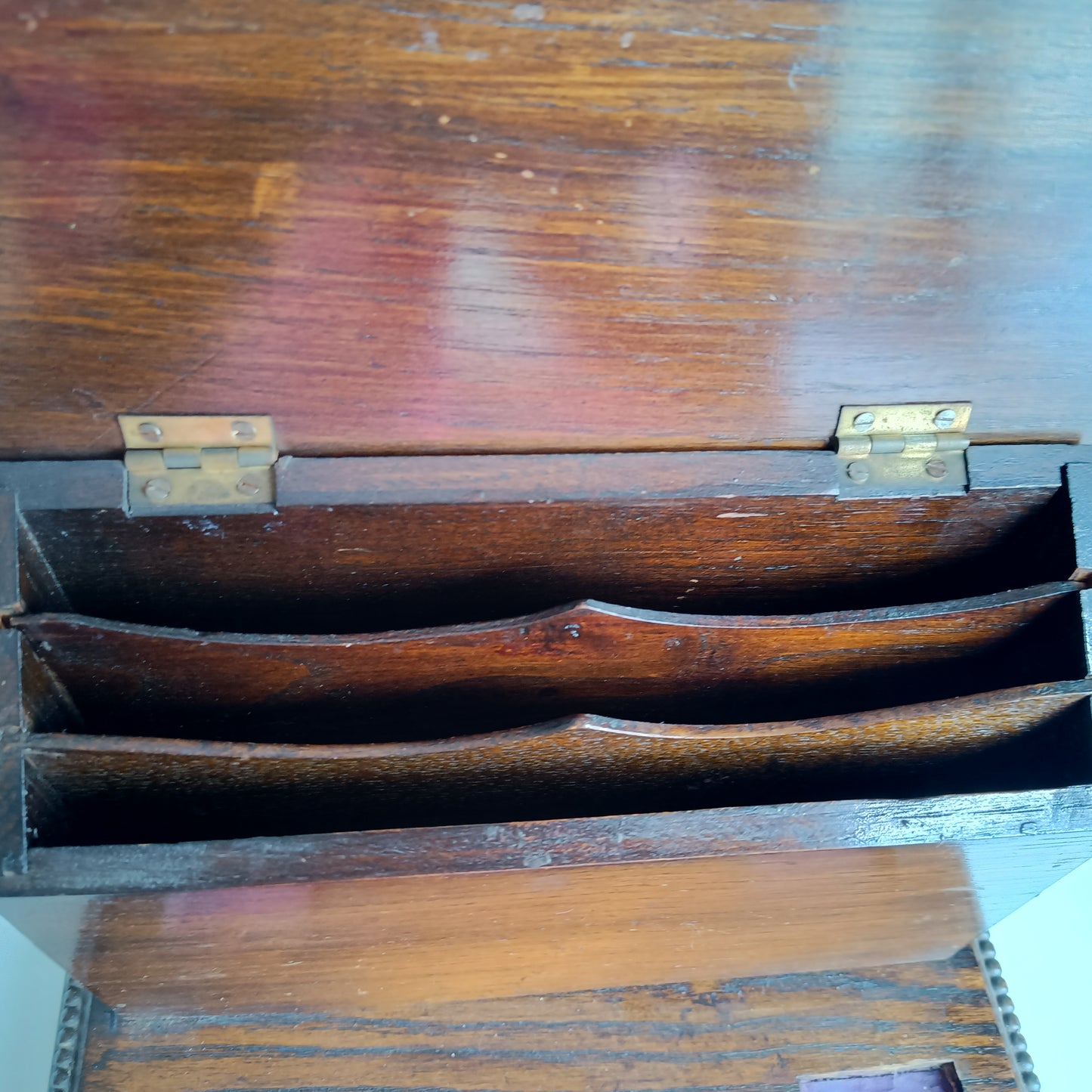 Antique English Small Oak Desk Tidy With Lidded Papers Holder And Pull Out Drawer, Circa 1890 1900