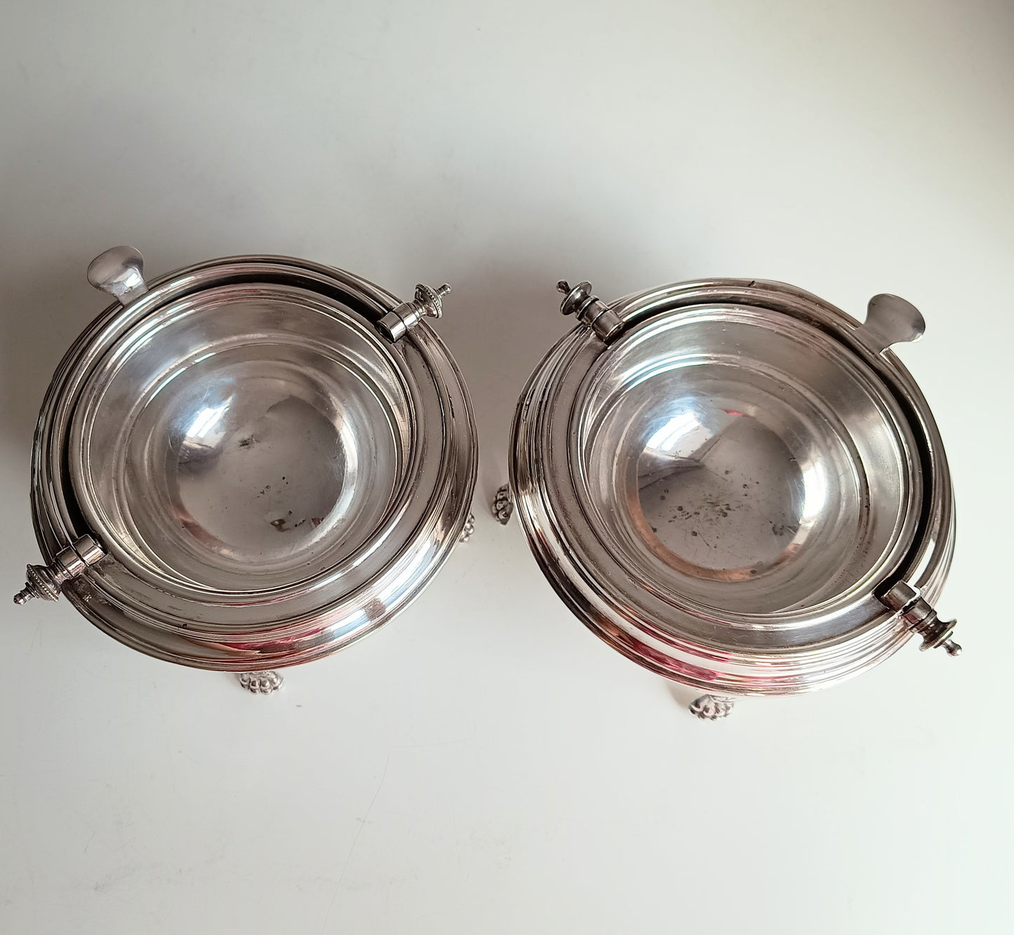 Pair of Caviar Presentoirs or Rollover Dome Butter Dishers - Antique English