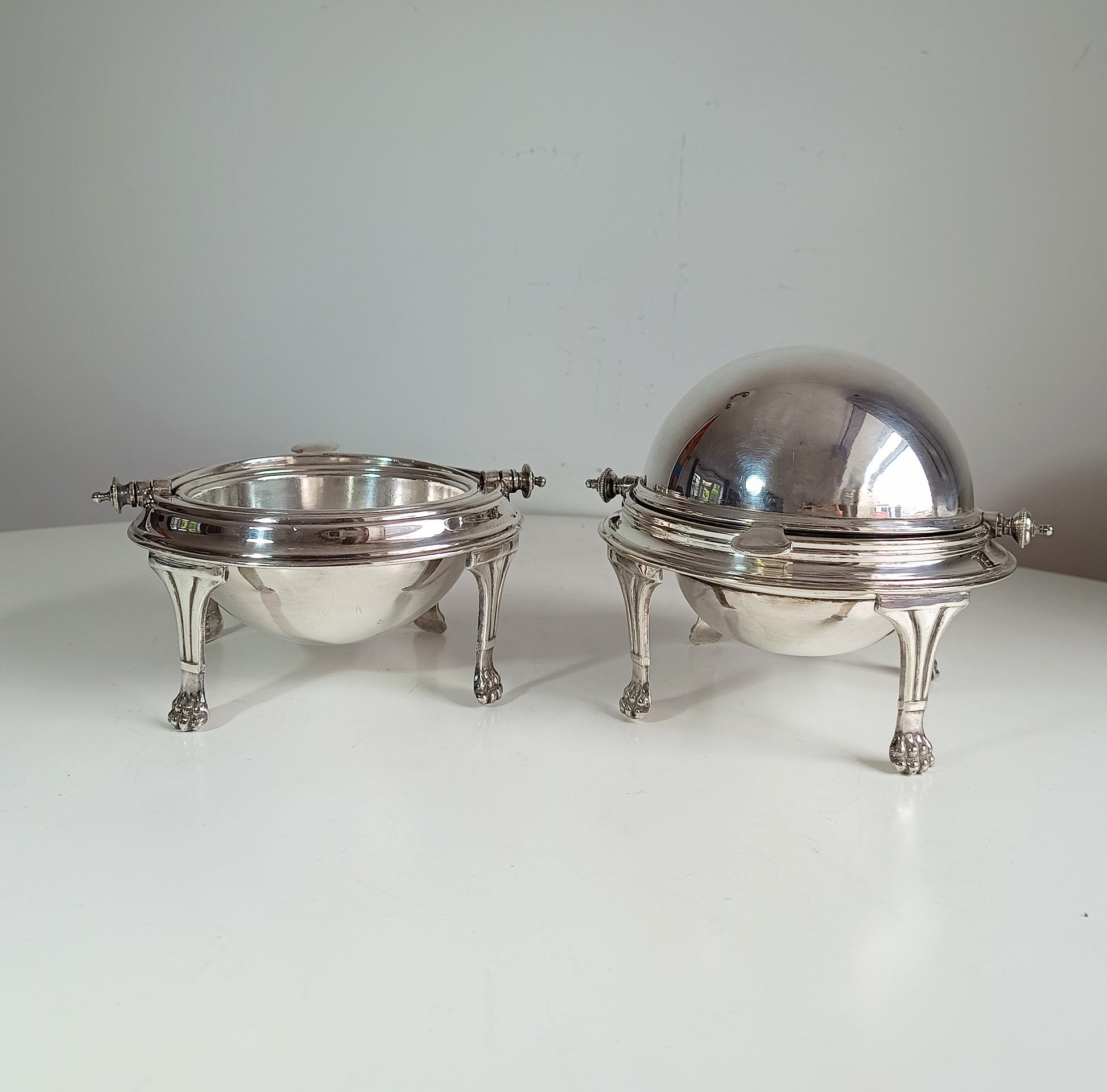 Vintage Rollover Dome Butter Dish Caviar Server, lion feet