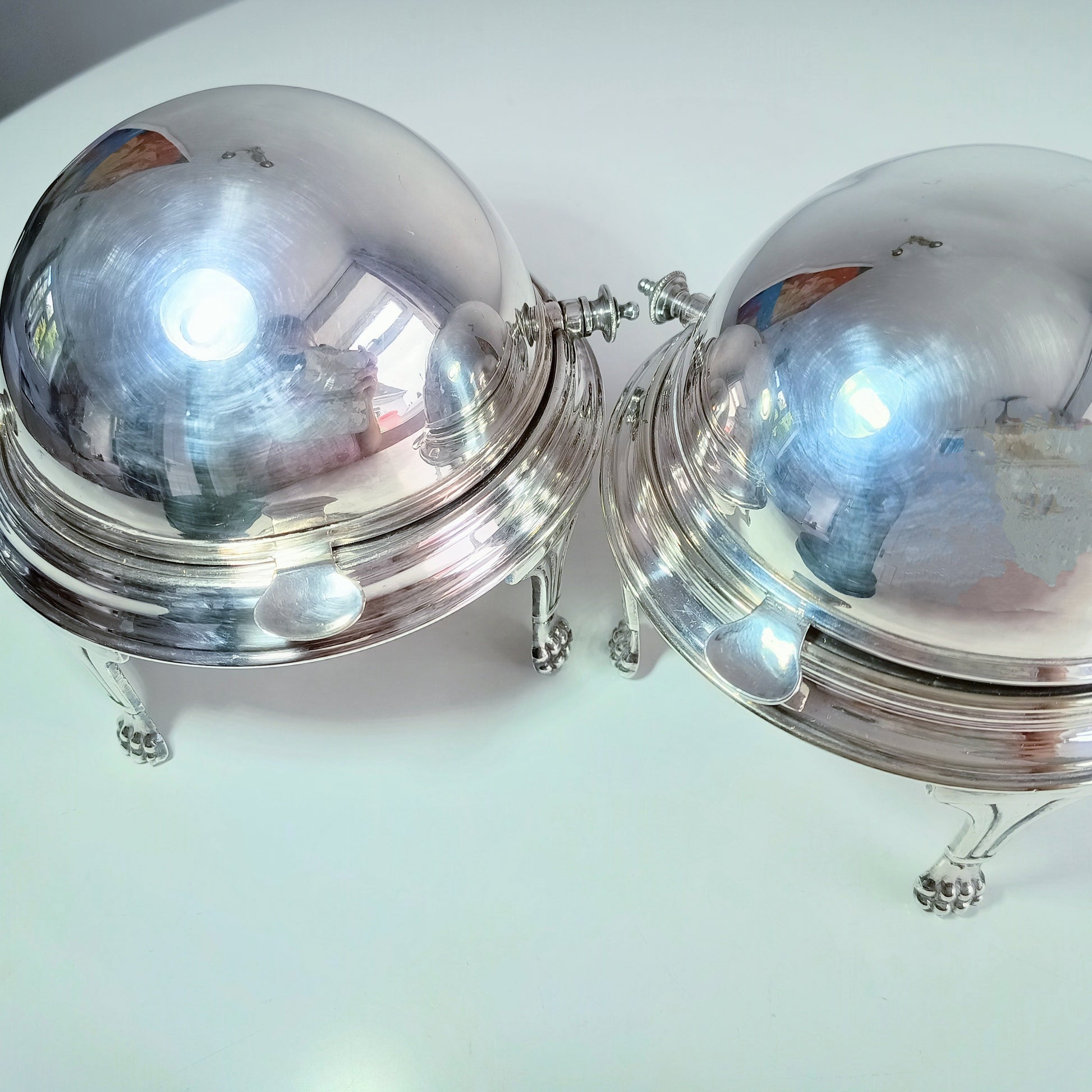 Vintage Rollover Dome Butter Dish Caviar Server, lion feet