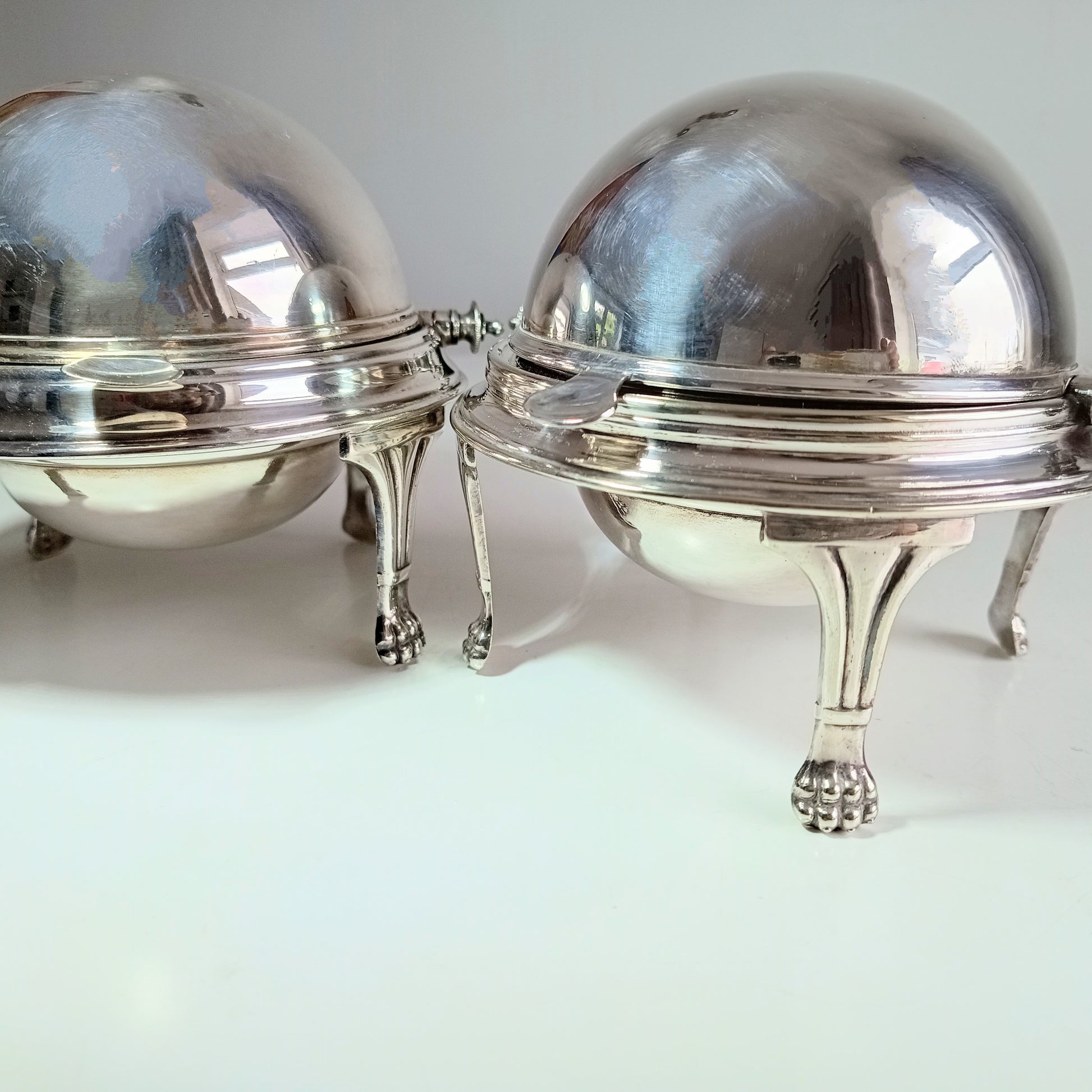 Vintage Rollover Dome Butter Dish Caviar Server, lion feet