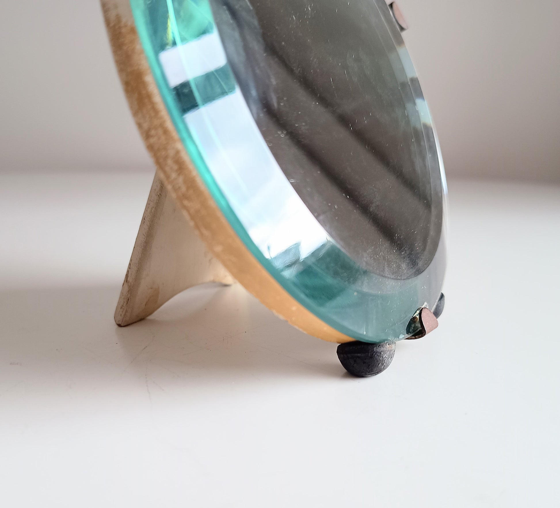 Authentic Vintage English Small Barbola Mirror with Painted Leather Flowers