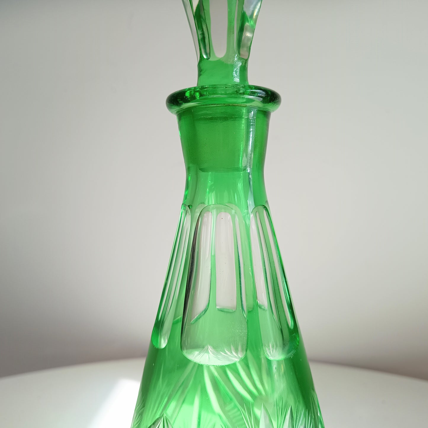Vintage Bohemia Cut Glass Liqueur Carafe with Stopper Emerald Green Cut-to-clear Baccarat