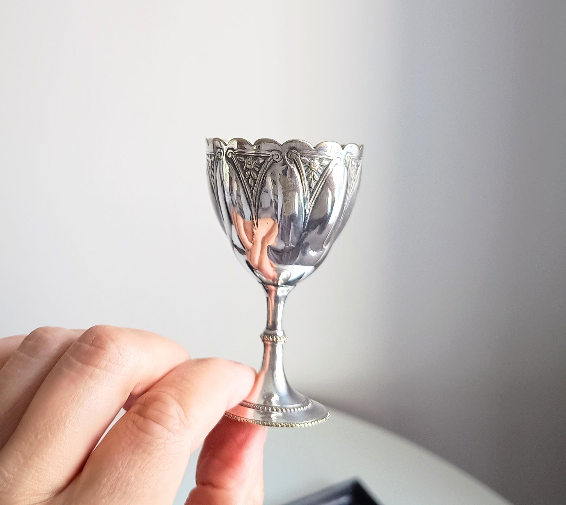 Victorian Gothic Silver Plate Egg Cups with Ornate Tray