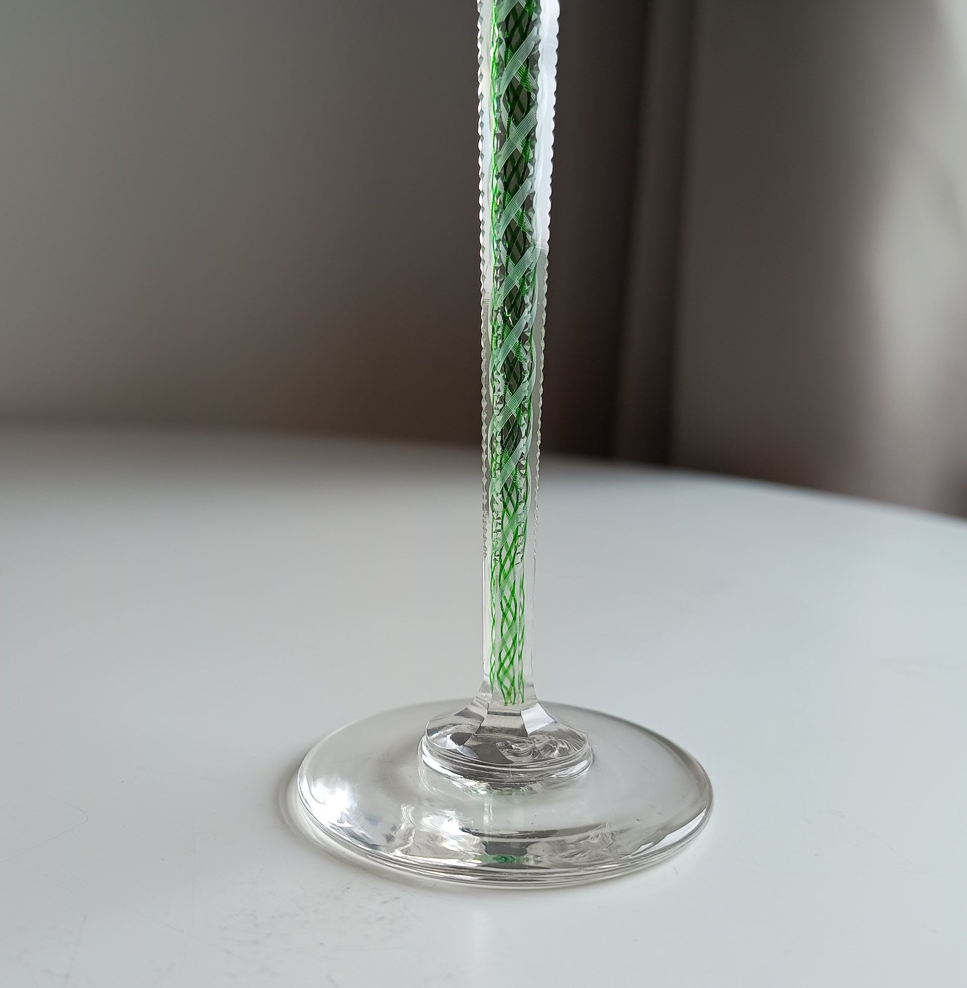 Art Nouveau Cordial Liqueur Glass, c.1900 – Continental, Green & White Spiral Twist Stem