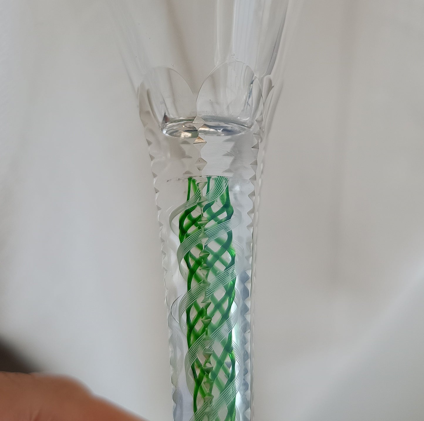 Art Nouveau Liqueur Glass Arthur Gerlach Josephinenhütte Notch Cut Green Air Filigree Stem