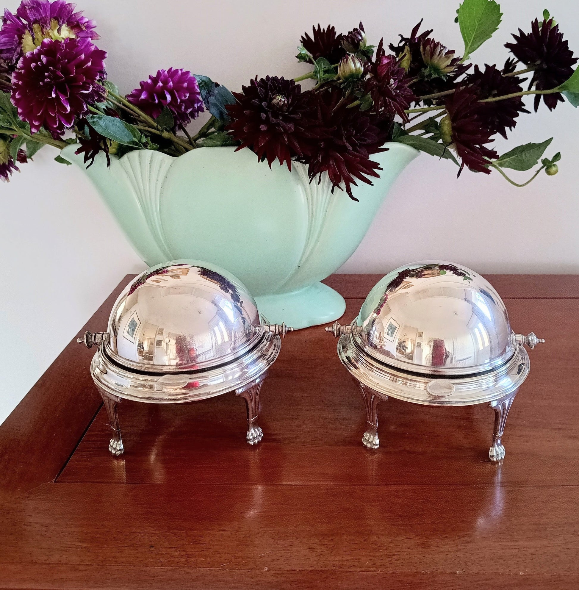 Vintage Rollover Dome Butter Dish Caviar Server, lion feet