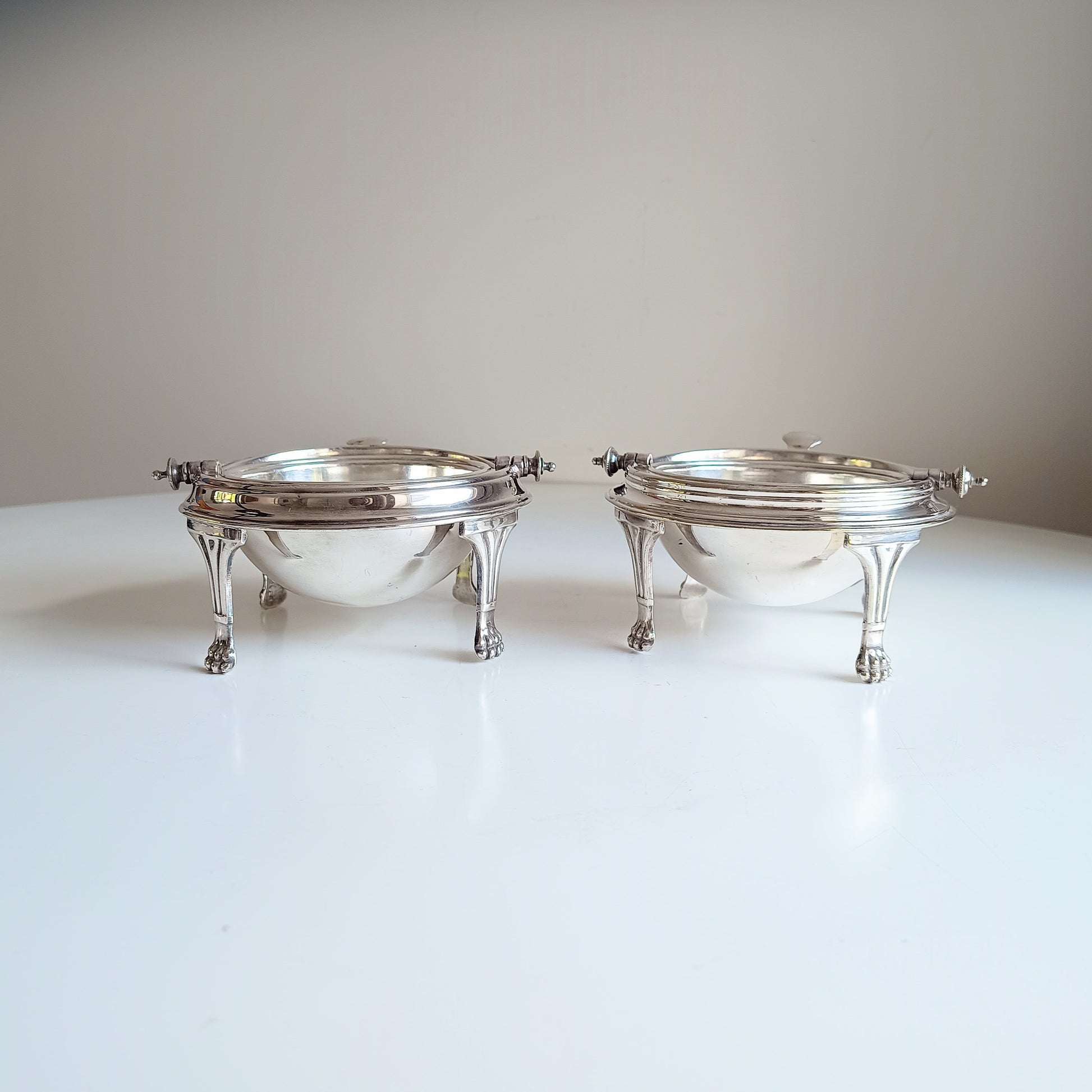 Vintage Rollover Dome Butter Dish Caviar Server, lion feet